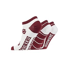 TCK Oklahoma Sooners No Show Socks Full Field 3 Pack (Crimson/White, Medium) - Oklahoma Crimson/White,Medium