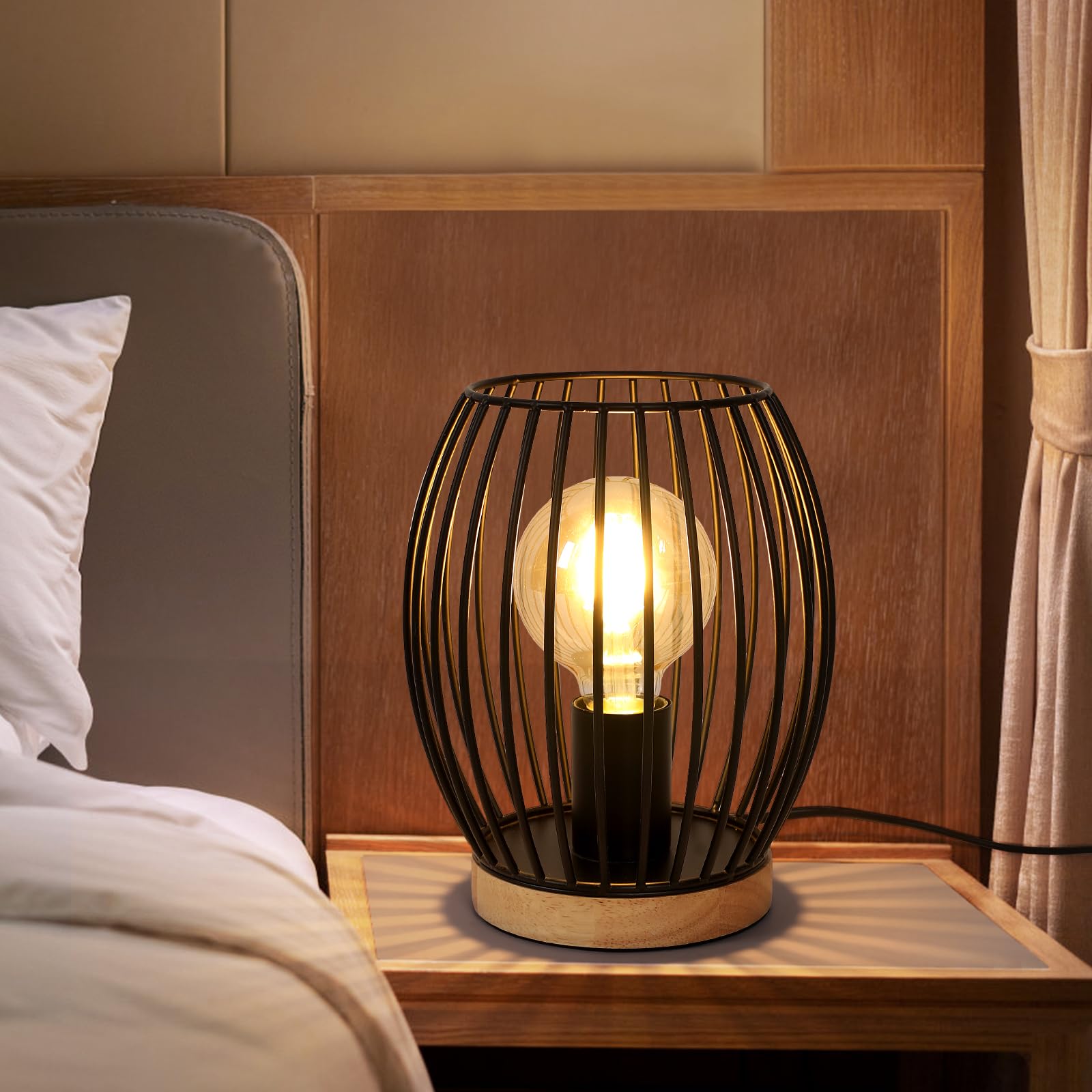 Comely Retro Lampa Biurkowa, Czarna Lampa Nocna Do Żarówki E27, Z Gniazdkiem I Przełącznikiem Do Sypialni Salonu Biura Kawiarni Baru (Bez Żarówki)