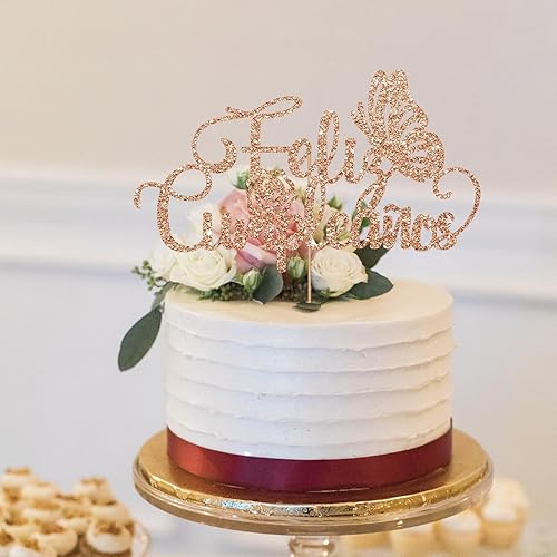 Miniatura 3 de Decoración de pastel de feliz cumpleaños español marrón para decoración de fiesta de cumpleaños, decoración de pastel de mariposa de feliz