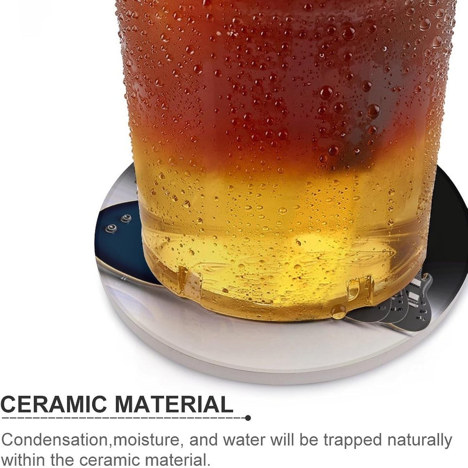 Electric Guitar Coaster with Cork Base Drink Coasters for Coffee Table Decor Modern Cup Coasters with Non-Slip & Heat-Resistant Cute Ceramic Table Coaster for Home Dining