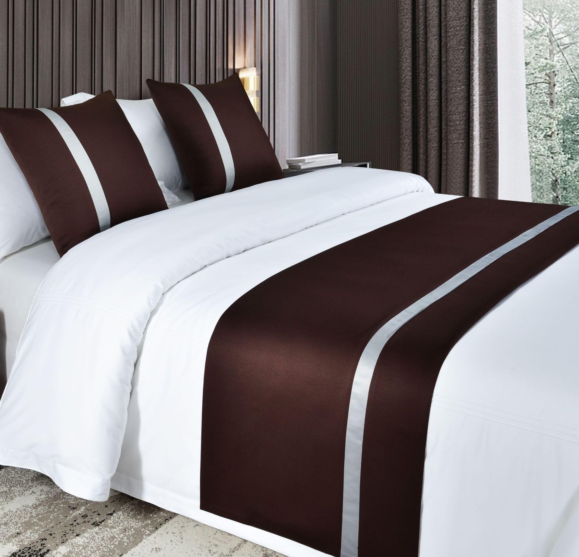 Guest Ruyunlai Bed Runner Brown 210 x 50cm for 1.5m Bed 1pc - Matching Cushion Covers Sold Separately - Hotel Grade no Fading Soft Scarf - Bedroom Guesthouse Bedding Protection