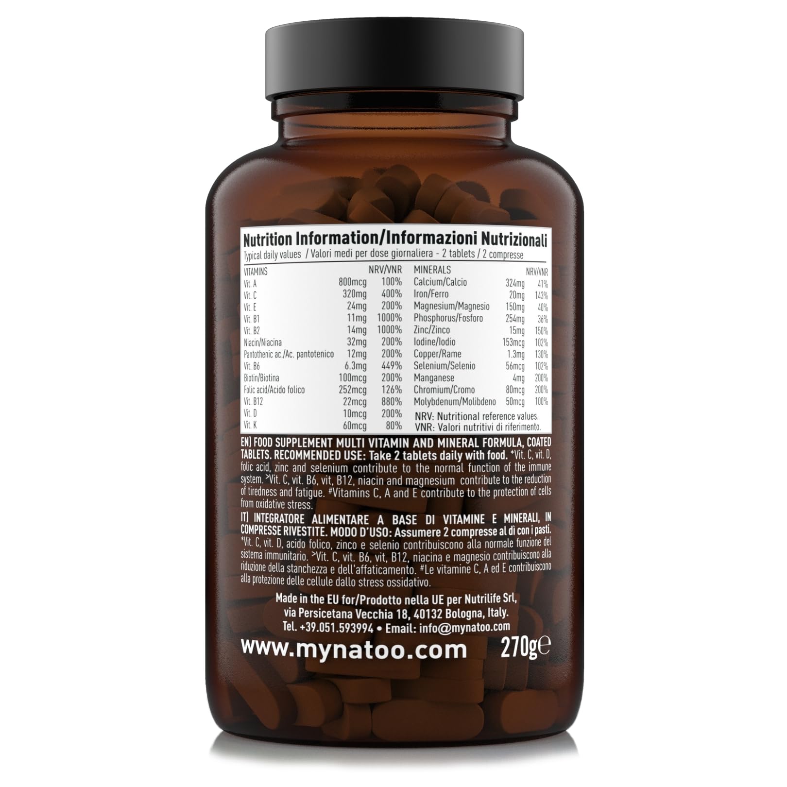 NÄTOO Multivitaminico 180 Compresse (3 mesi di integrazione) - Integratore con 13 Vitamine e 11 Minerali - Multivitaminico Completo - supporto sistema immunitario