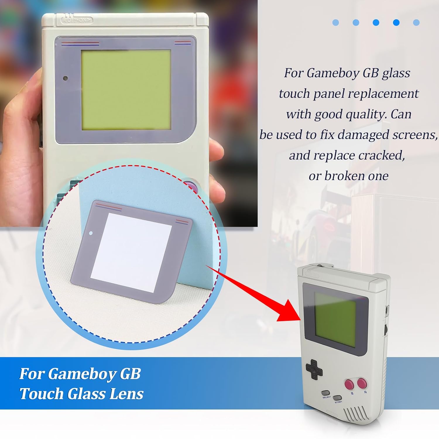1PCS Front Glass for Gameboy GB System Protective Screen Lens Case Cover for Game boy GB Glass Panel Screen Lens Front Display Replacement with Tools(Grey) image 5
