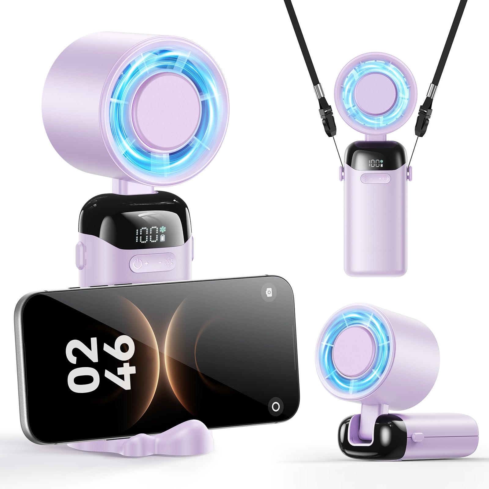 KIMMOO Handheld Portable Turbo Fan, Powerful 21000 RPM, 199 Speed Settings, up to 12Hrs Runtime, Rechargeable Personal Fan, Small Pocket Hand Fans for Travel/Outdoor/Home/Office (Purple)