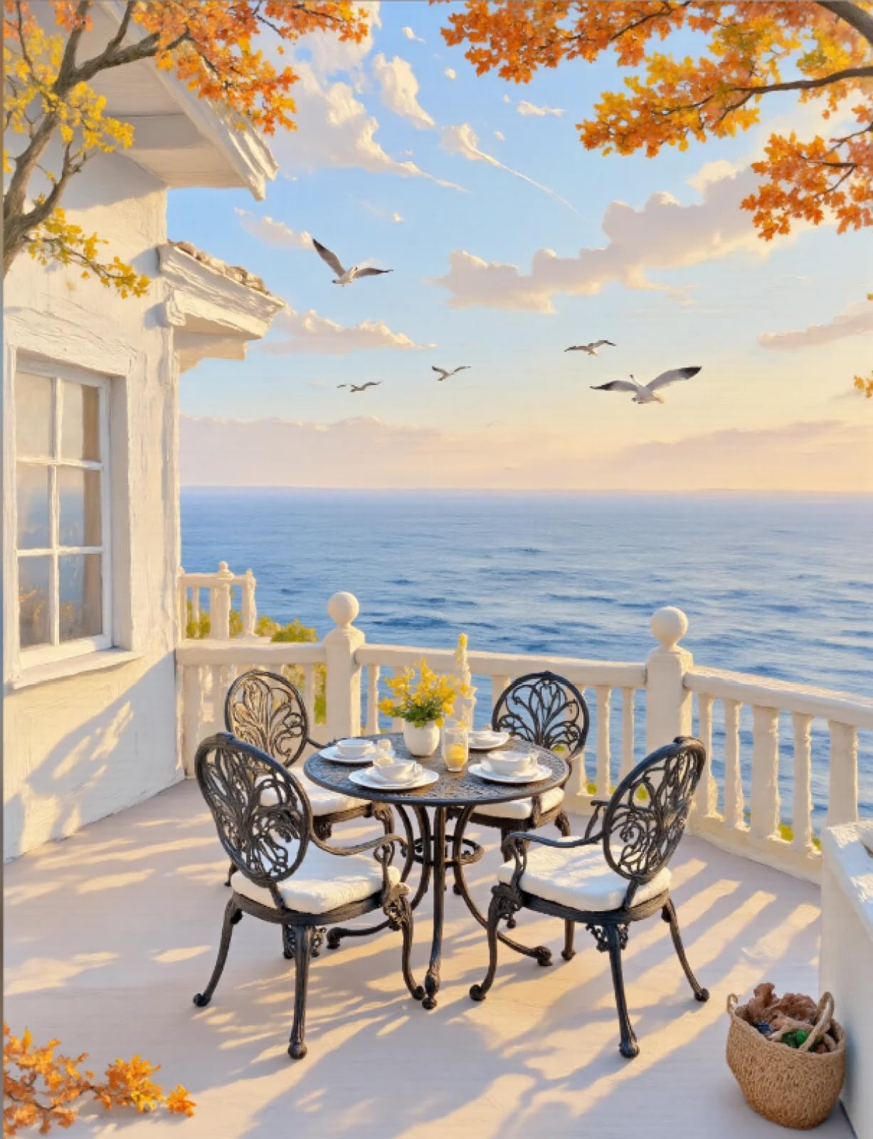 Stithej Pre-Printed Cross Stitch Kit Autumn sea View 11CT Adult Beginner