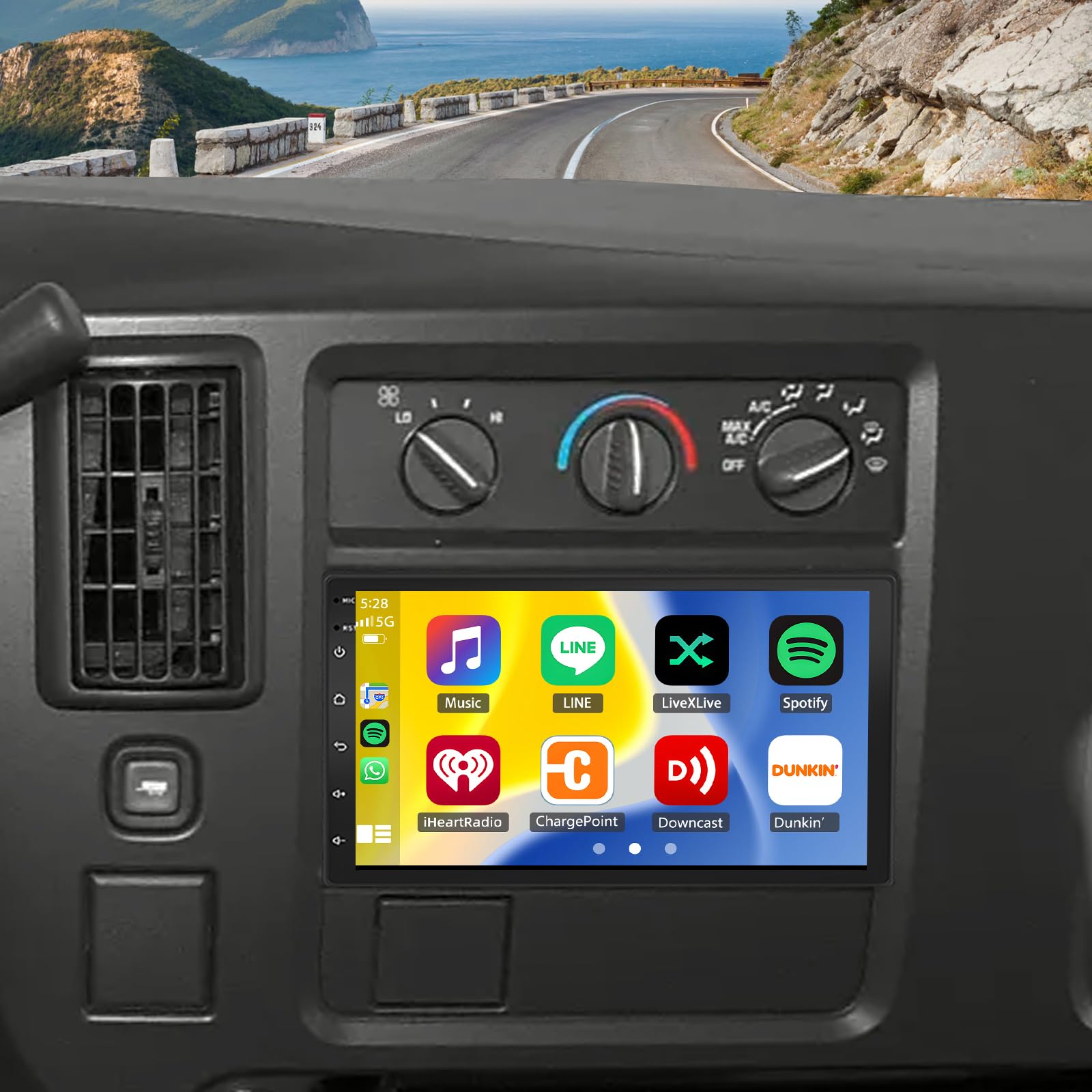 double din car stereo radio upgraded for 2003-2006 gmc savana 1500 2500 gps navi head unit, 7 inch touch screen android 14 with wireless carplay android auto-/fm/swc/wifi/bluetooth/swc backup camera