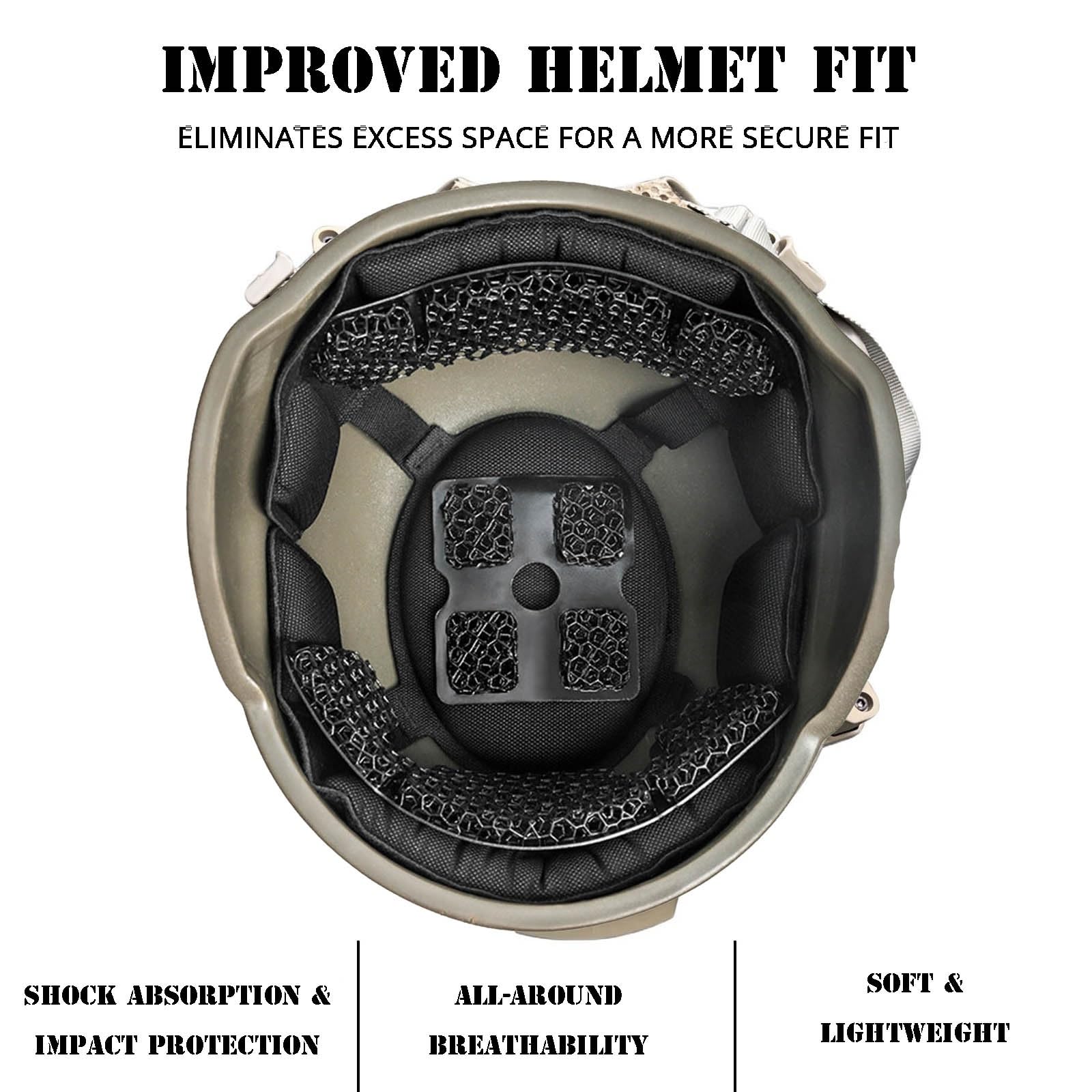Forro para Casco táctico Que Aumenta la Altura: amortiguación de microrejilla de 1 cm de Grosor, Mejora el Ajuste del Casco y Reduce el Movimiento, diseño Transpirable
