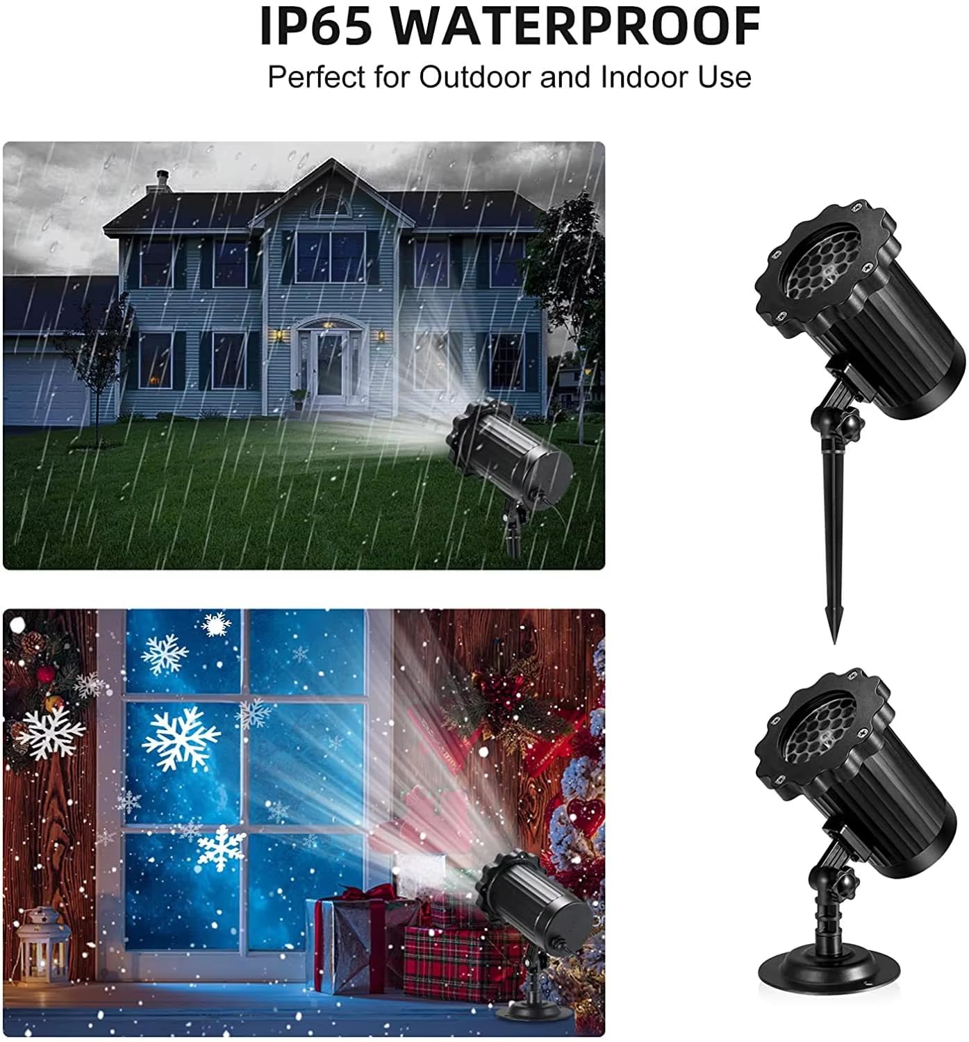 Projecteur de flocons de neige - Rotation à 180° - Extérieur et intérieur - Étanche - Projection lumineuse pour Noël, fêtes de vacances, mariages, jardins, patios