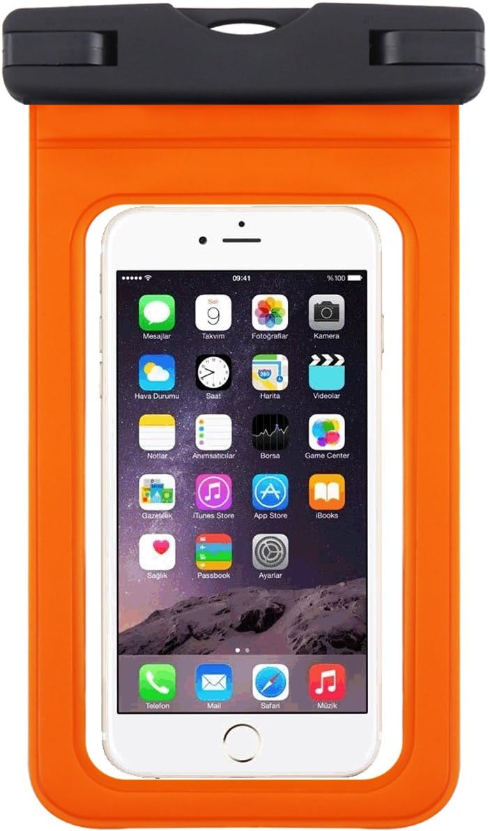 Akinger Universal Waterproof Case Floating Dry Bag for Outdoor Sports Best Water Proof, Dust Dirt Proof, Snowproof Pouch for Cell Phone up to 6 inches (orange)