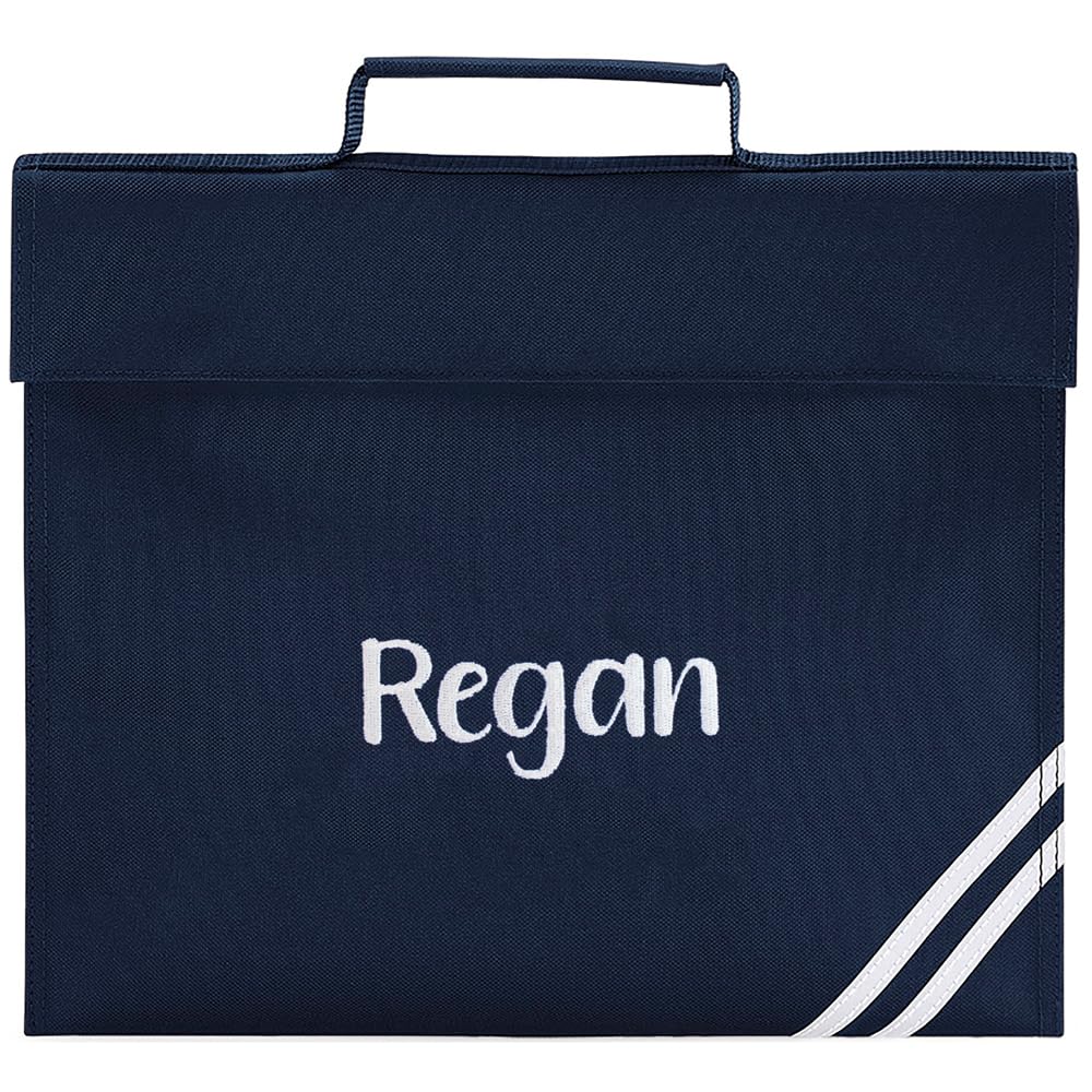 Teddyt's Navy Blue Personalised School Embroidered Name Book Bag Folder (Navy Blue)
