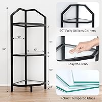 Vista 3 de Estante esquinero de 3 niveles, estantería de esquina negra, estante de almacenamiento de baño, estante para plantas, vidrio templado, marco
