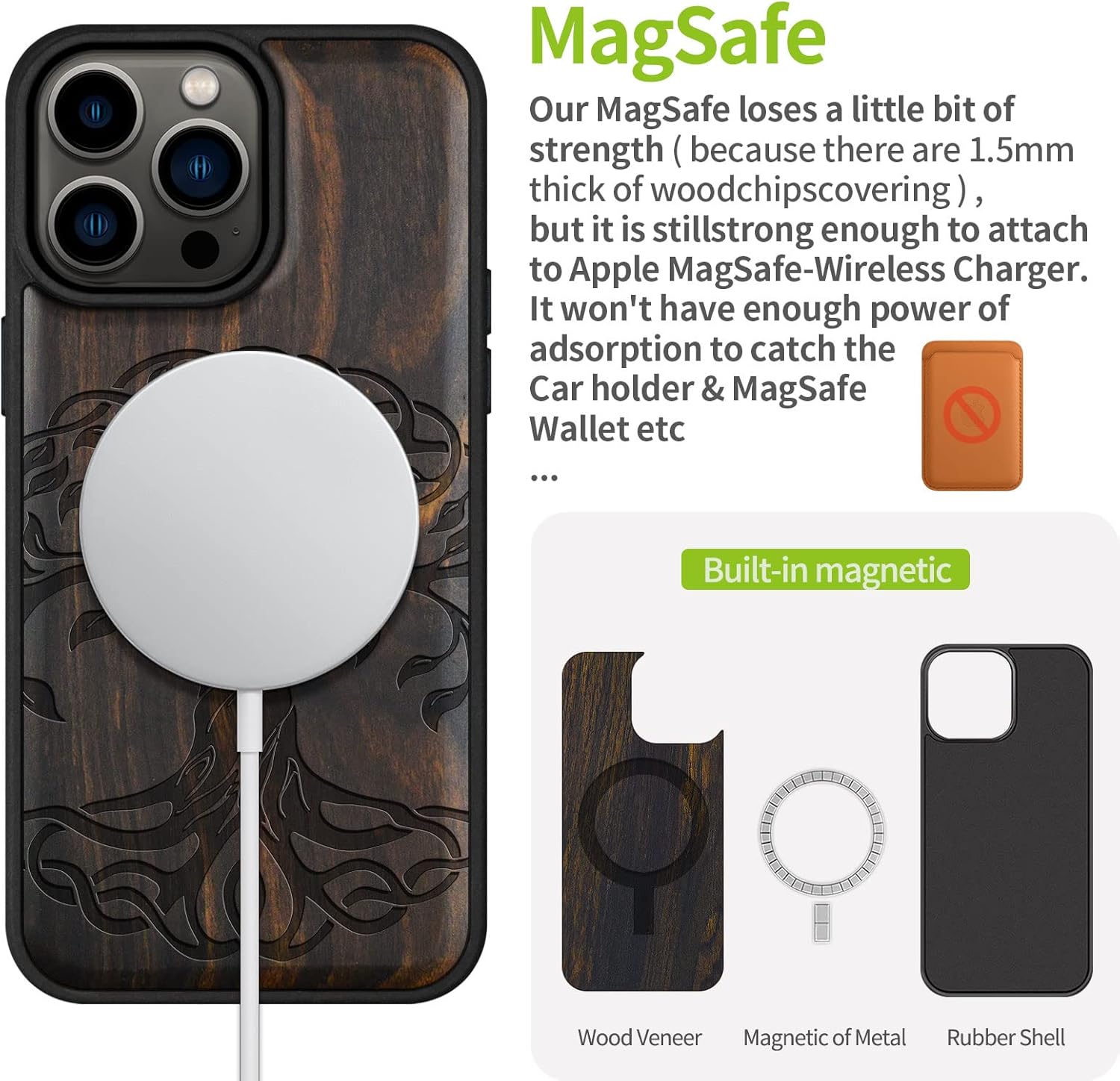 Carveit Magnetic Wood Case for iPhone 14 Pro Max [Natural Wood & Black Soft TPU] Unique & Classy Wooden Shockproof Protective Cover Compatible with magsafe (Celtic Tree of Life -Blackwood)