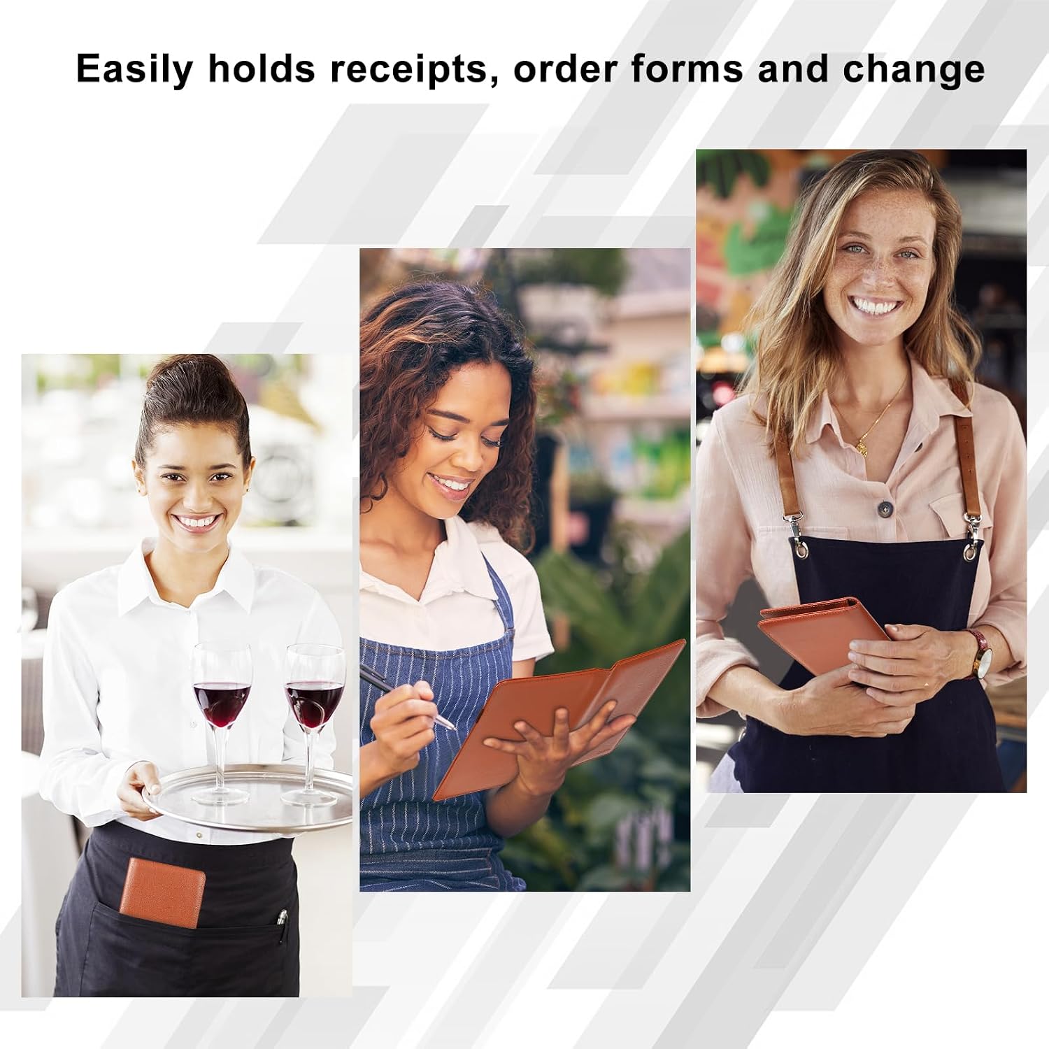 Server Book for Waitress, Leather Waiter Organizer with Zipper Pocket, Restaurant Waitstaff Booklet, Guest Check Holder with Money Pocket, Fits Server Apron image 5