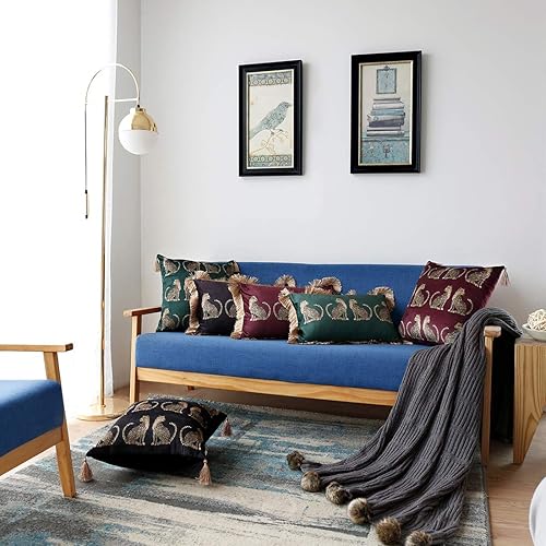 Miniatura 4 de vctops Funda de almohada con estampado de leopardo con borlas, terciopelo súper suave, diseño de animales, funda de cojín cuadrada decorativa (rojo