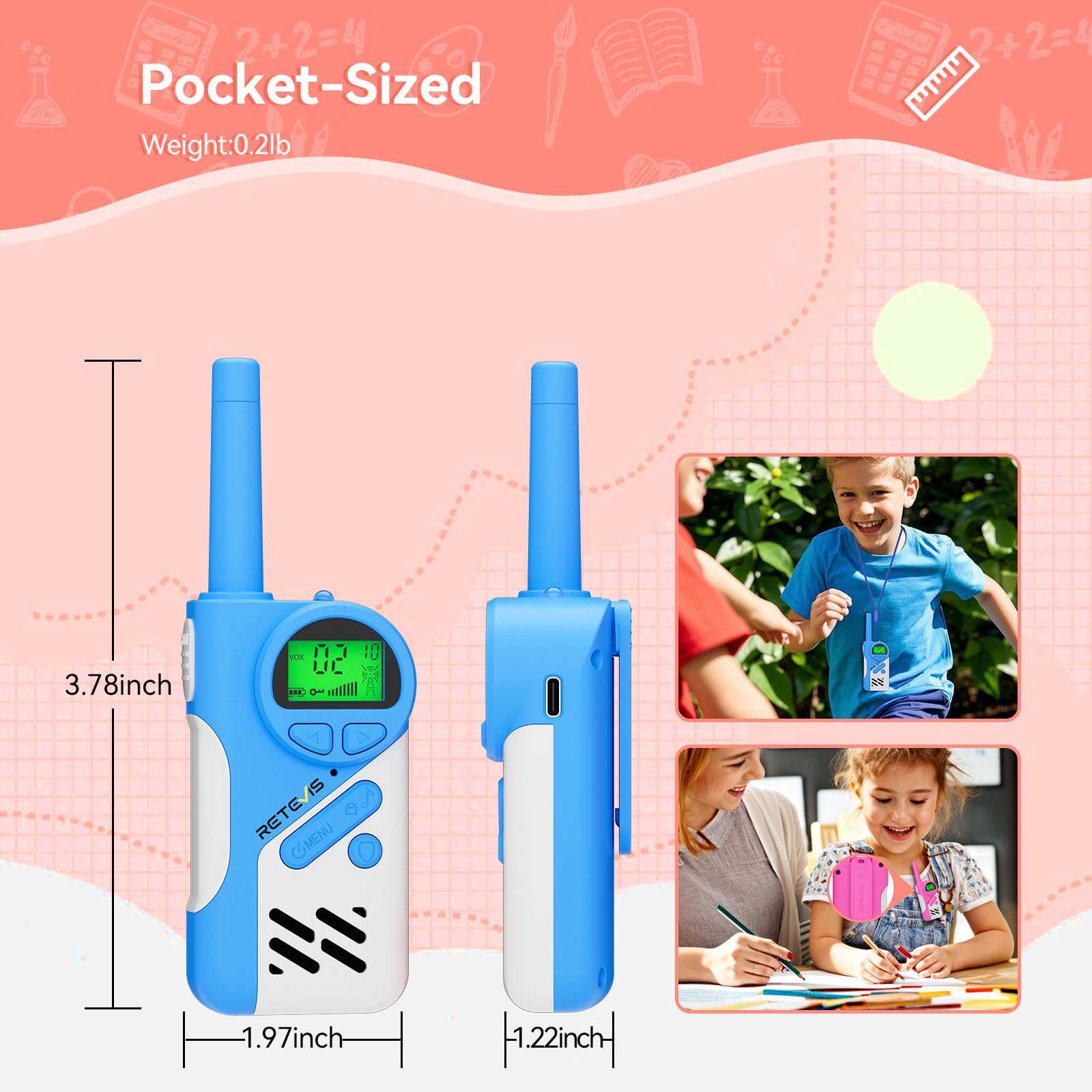 EZTalk - 70 walkie talkies para niños, modo seguro, radio de 2 vías recargable, juguetes para niños y niñas de 6 a 12 años, regalos de cumpleaños, familia al aire libre, senderismo, campamento 8