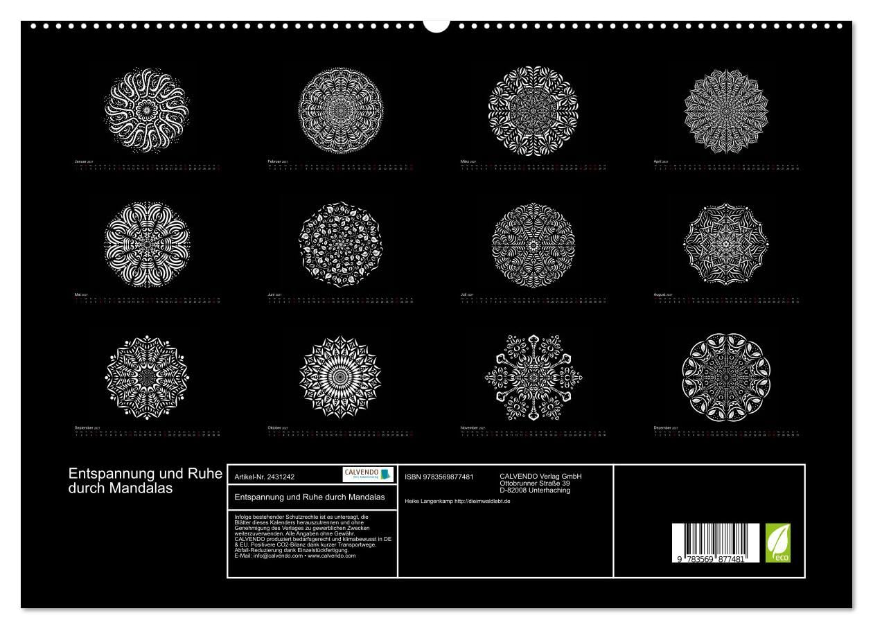 CALVENDO - Entspannung und Ruhe durch Mandalas (hochwertiger Premium Wandkalender 2027 DIN A2 quer), Kunstdruck in Hochglanz: Mandalas zum Enspannen und Ausmalen
