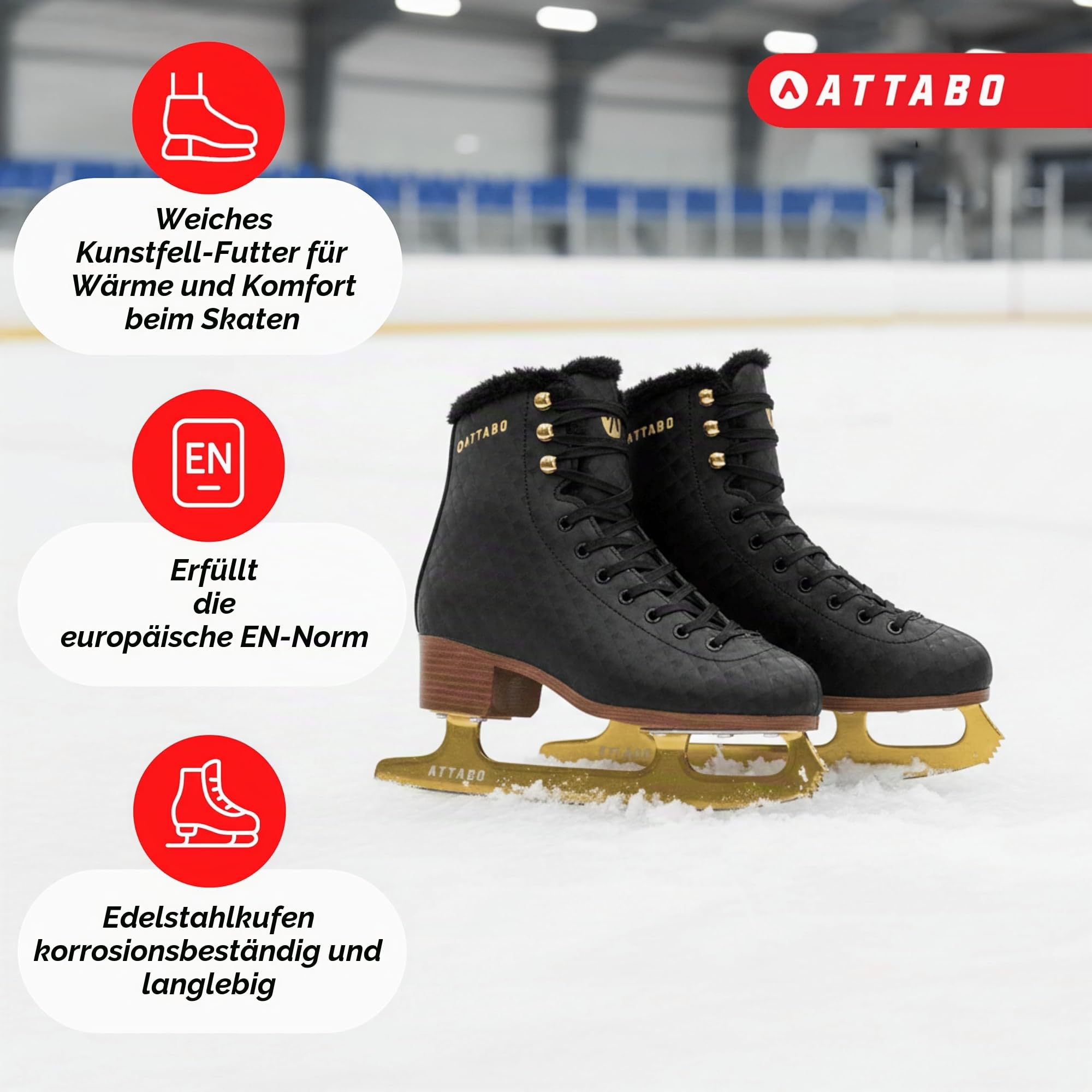 ATTABO Lukso Damen Kunstlauf-Schlittschuhe, schwarz – Edelstahlkufe, klassischer Stiefel, warme Innenfütterung, hohe Knöchelstütze, Schnürung für Training & Freizeit