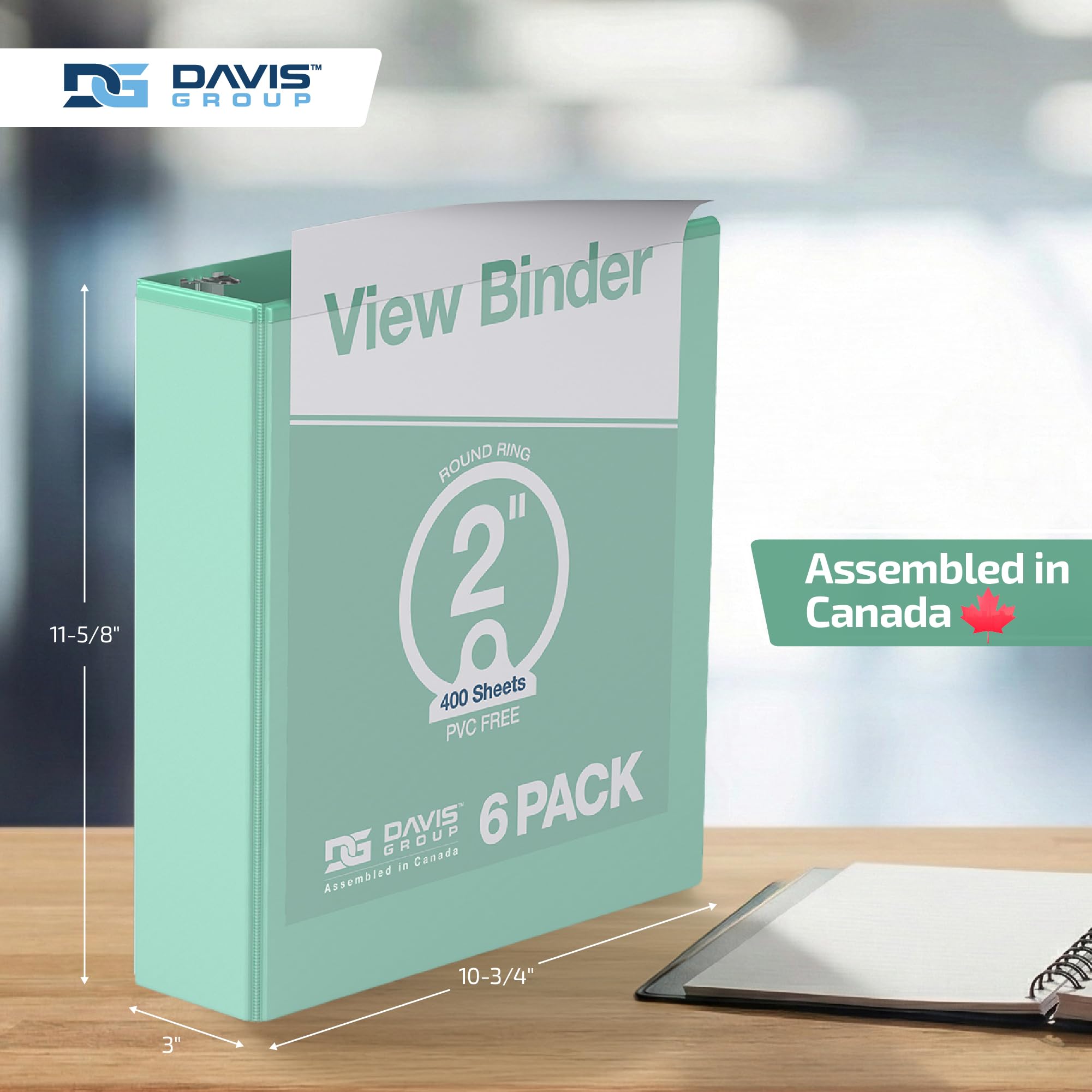 Confezione da 6 raccoglitori ad anelli di alta qualità, con copertina trasparente e tasche interne, colori pastello, 5 cm, menta