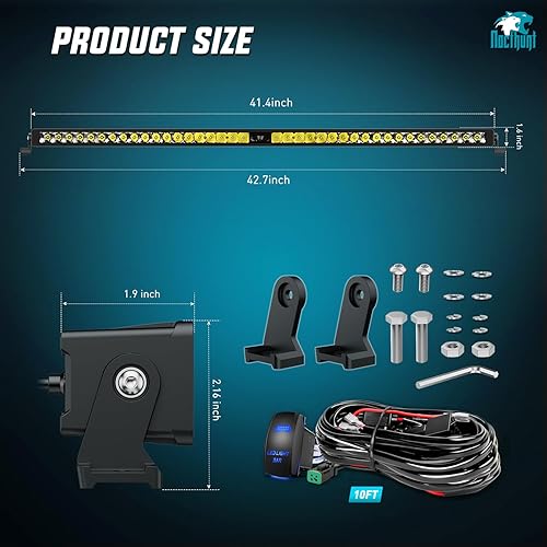 Miniatura 2 de Nilight Barra de luz LED de 42 pulgadas, 39 LED de una sola fila, luces LED de visión nocturna sin tornillos, luces todoterreno con interruptor