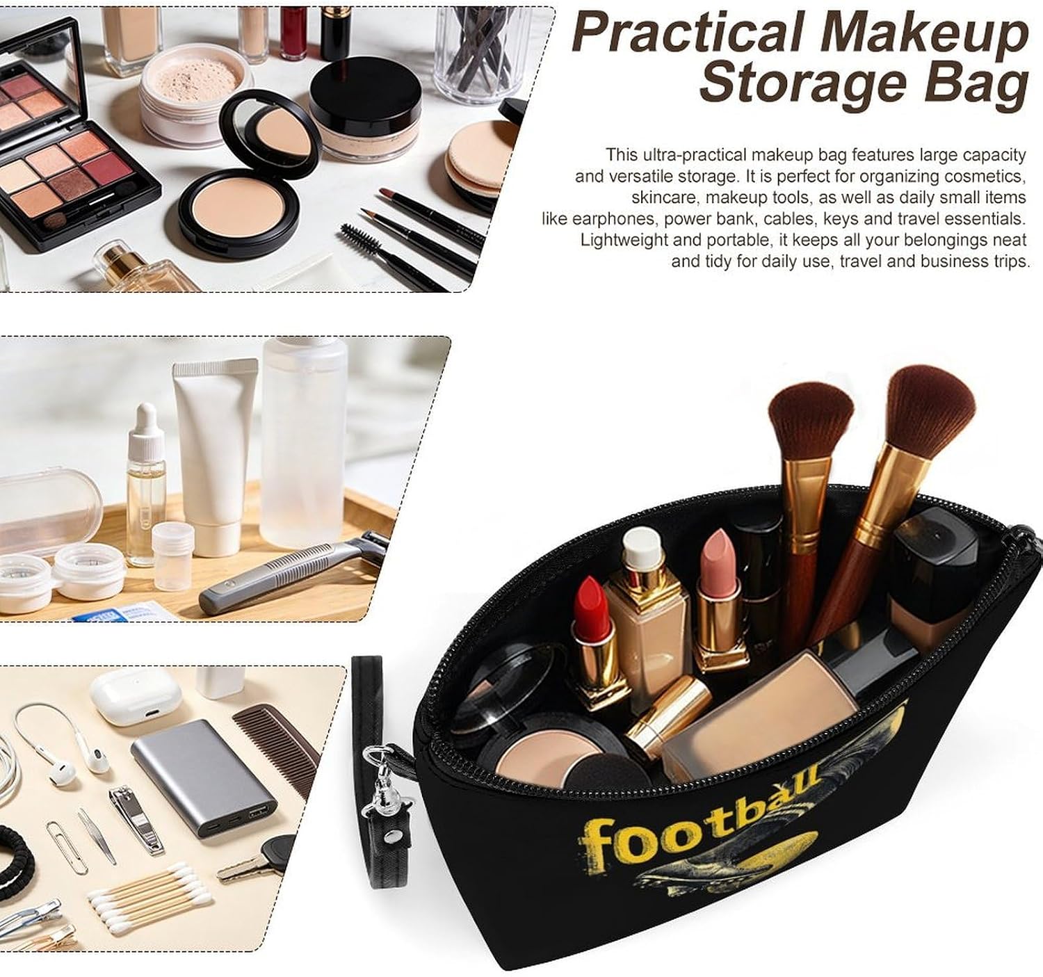 Football Women's Makeup Bag for Purse image 4