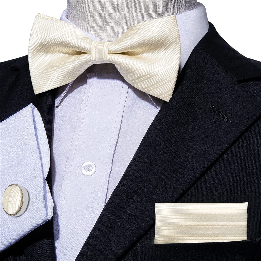 Corbata sólida para Hombre, Juego de Gemelos y pañuelo con Pajarita, Corbata de Mariposa extraíble, Traje de Negocios para Fiesta de Boda