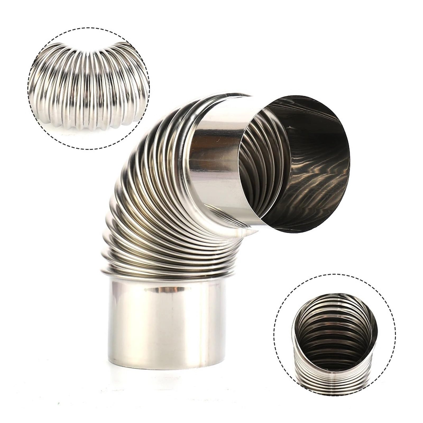 90-Grad-Ofenrohr, Edelstahl-Gewinde, 90-Grad-Bogen, Ofenrohr, Auspuffrohr, 60–80 mm | 80mm
