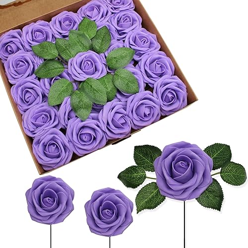 JOYLEX 50 rosas artificiales realistas con tallo para ramos de boda, centros de mesa, despedidas de soltera, fiestas, decoración romántica del hogar