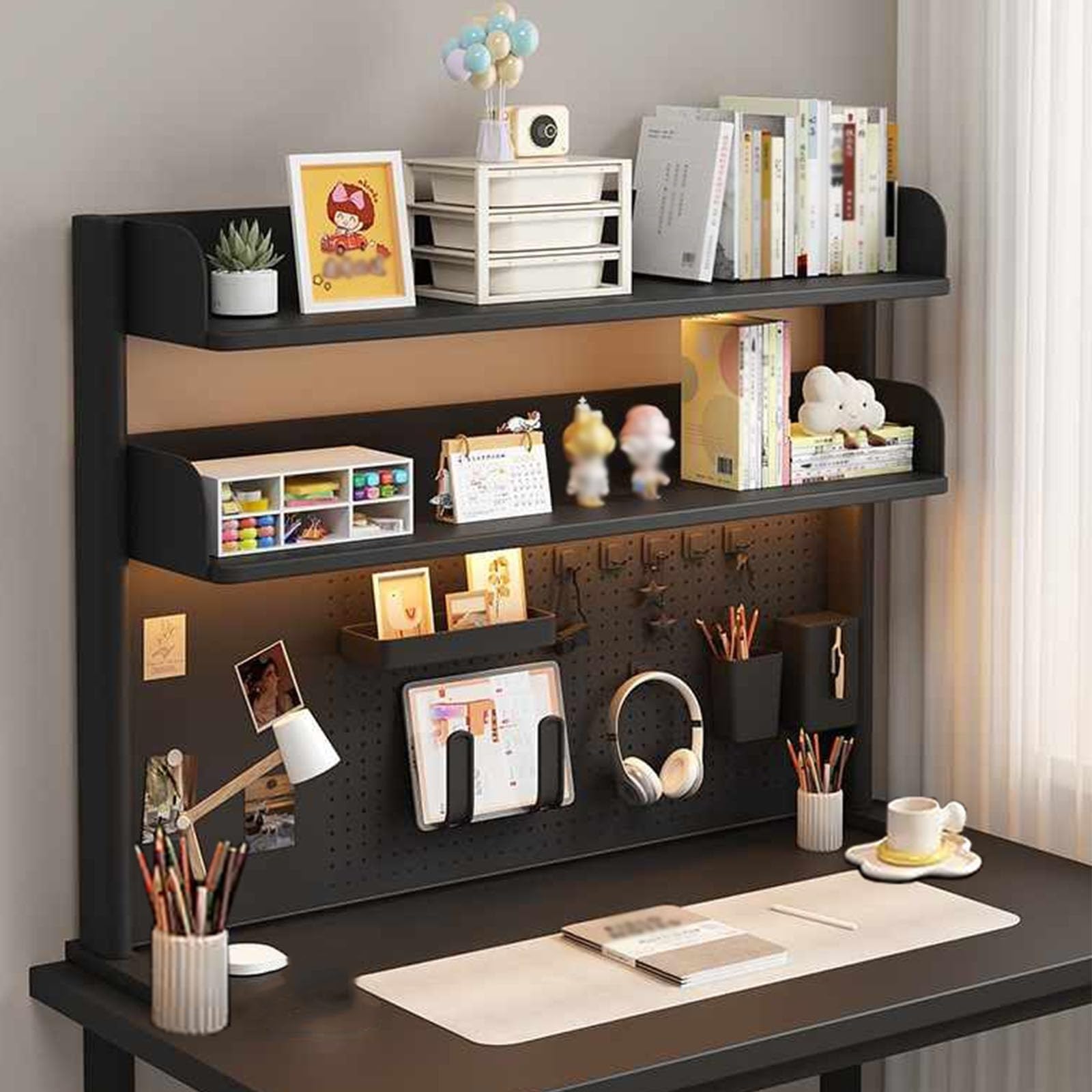 Guoddm Black Clamp On Desk Organizer Shelf, Multipurpose Countertop Hutch Bookshelf, Desk Shelf Clamp, Adjustable Desktop Bookshelf, Office Storage Rack(,60Cm)