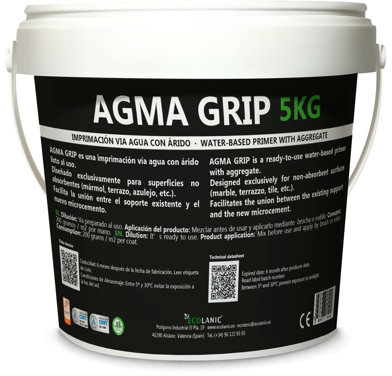 AGMA GRIP 5 KG. Imprimación de soportes para el sistema de Microcemento 25 m2 - Anula la absorción sobre soportes porosos y mejora la adhesión sobre soportes cerámicos