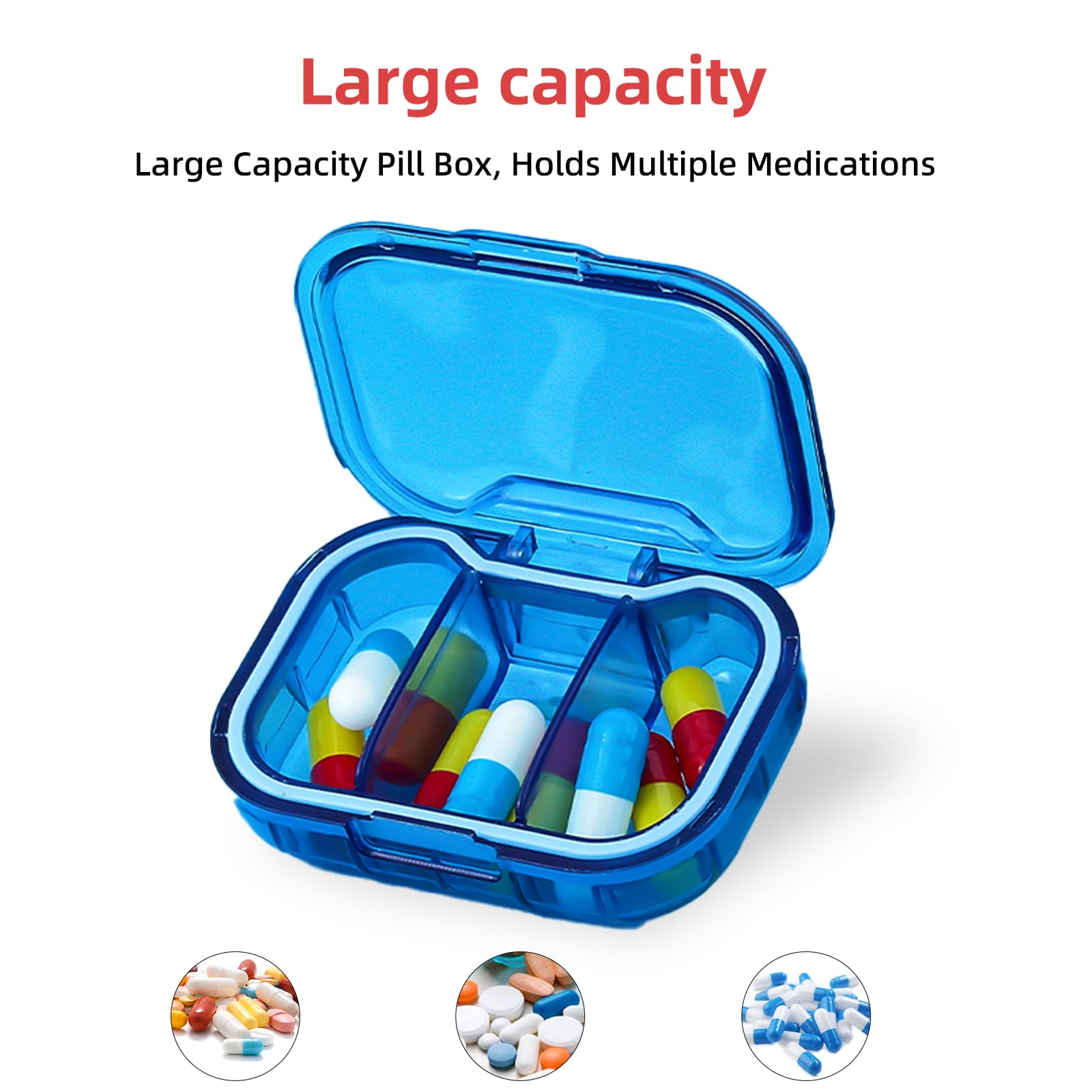 1 Packung kleine Reise-Pillendose, 3 Fächer, tragbarer Pillen-Organizer, tägliche kleine Pillendose für Vitamine und Medikamente, kompakte wasserdichte Pillendose für Geldbörse, Tasche oder