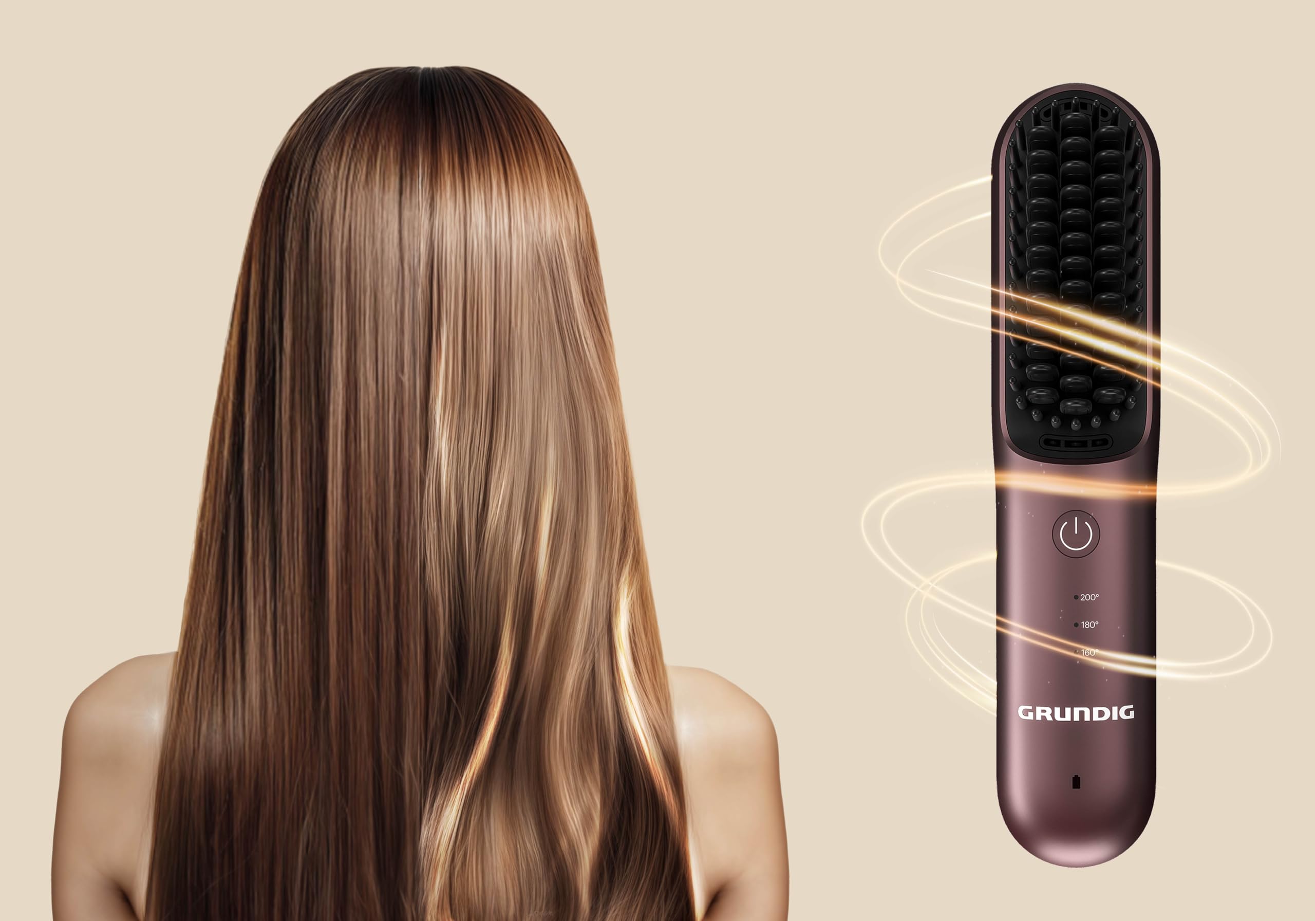 GRUNDIG HB 6450 - Cepillo alisador inalámbrico Snapstyle, 3 niveles de temperatura, batería de iones de litio, hasta 40 min de autonomía, revestimiento cerámico, función iónica, carga USB, incluye