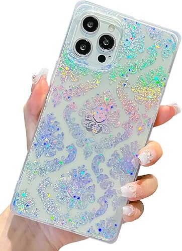Miniatura 1 de KERZZIL Funda transparente de lujo con borde cuadrado compatible con iPhone 13 Pro, delgada, elegante, retro, flor suave, gel de silicona TPU a