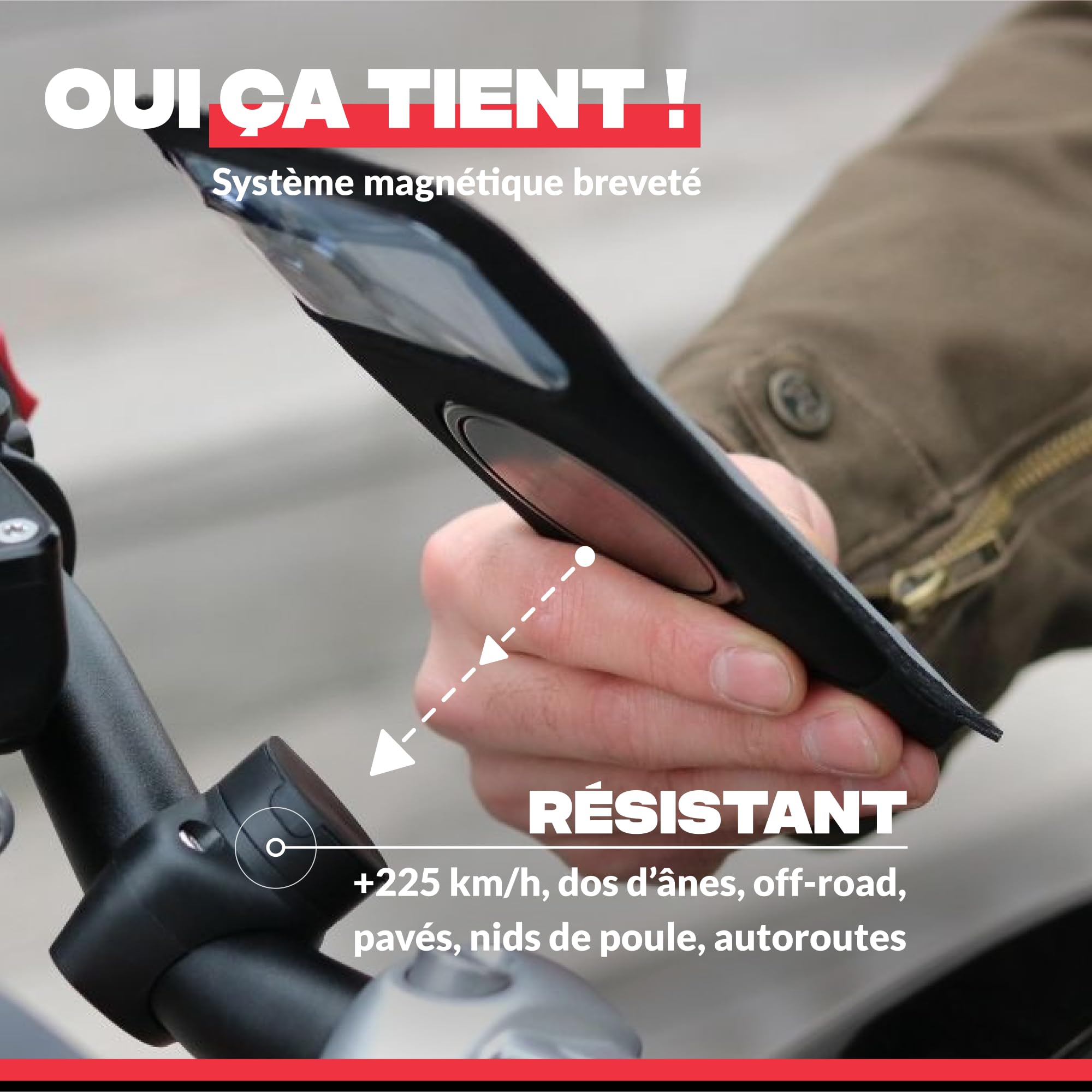 Shapeheart Innovation française, Support Telephone Moto magnétique Pro avec Pochette imperméable détachable, antivibrations. Porte téléphone pour Guidon de Moto, Scooter. Accessoire Moto Universel