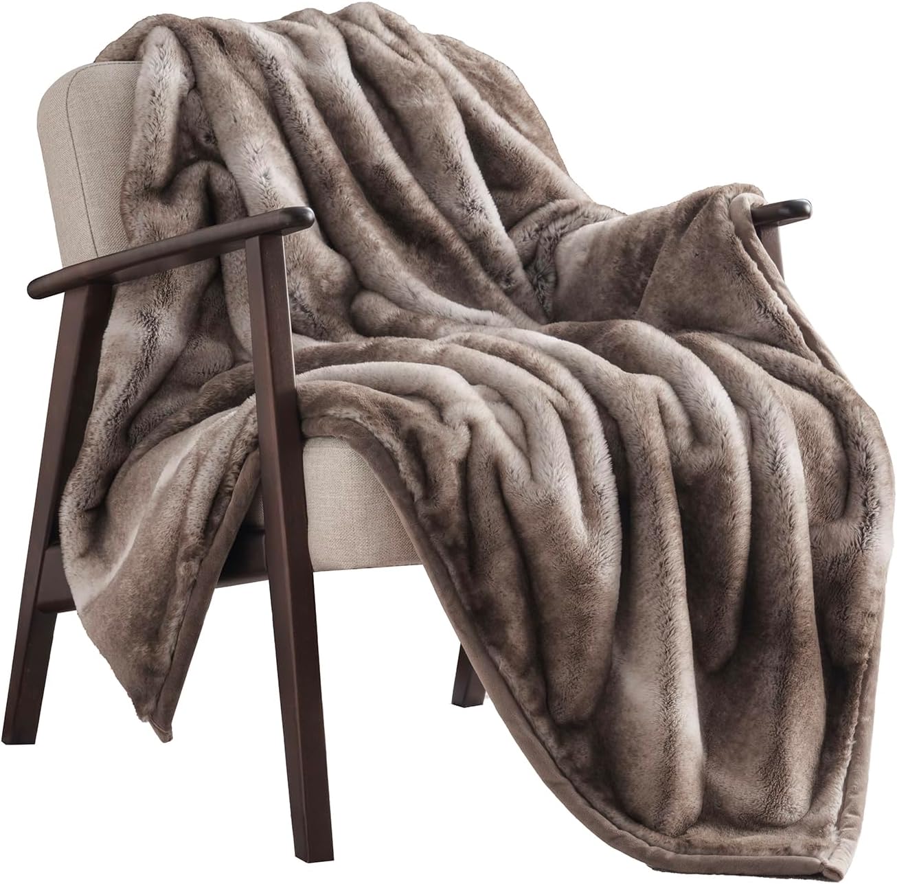 Ultra Soft Luxury Fluffy Mink Faux Fur Throw Blanket, Thick Warm Fall Winter Blankets for Bed, Couch, Cozy Plush Reversible Blanket for Chair, Sofa (Ombré Hazel Brown, 60"x80")