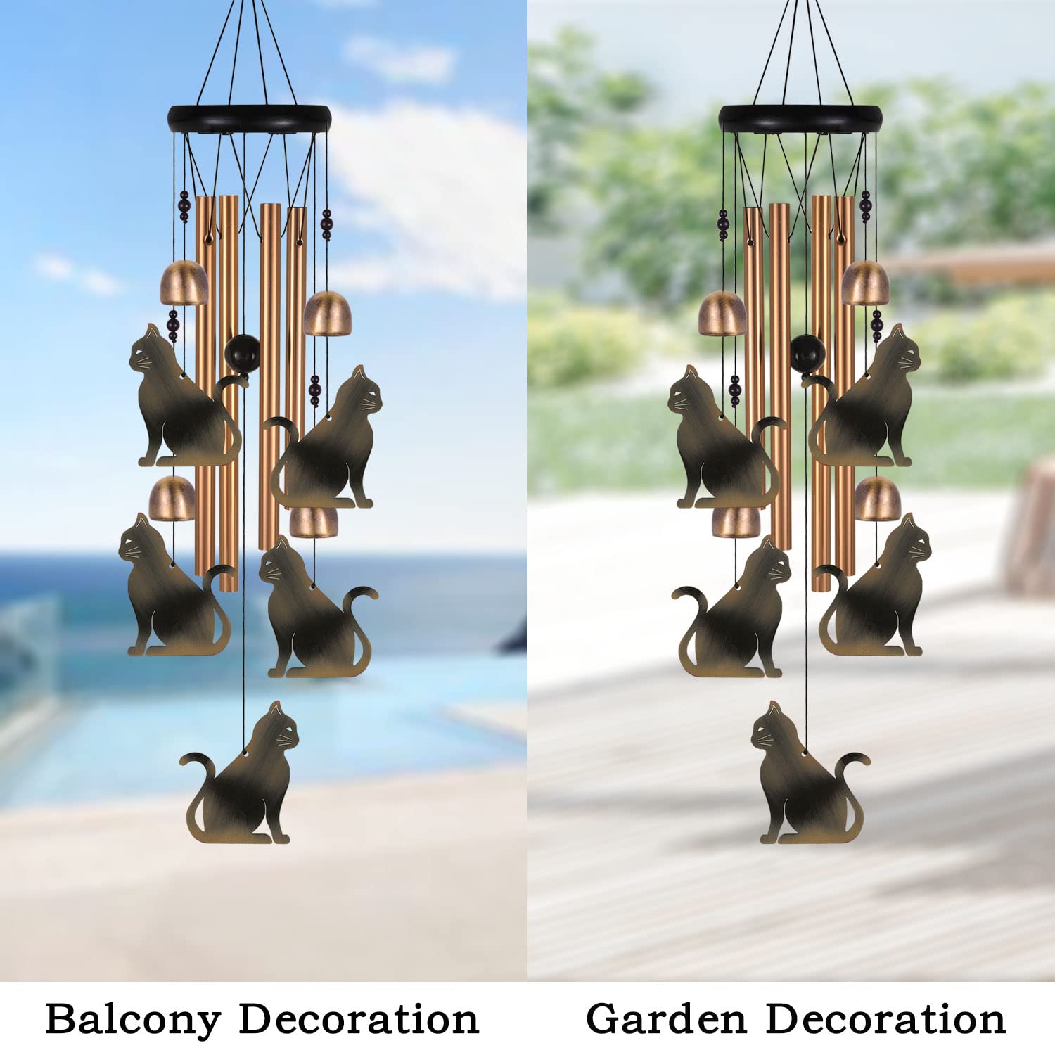 Retro-Katzen-Windspiel Aus Bronze - Dekoration Für Garten, Balkon & Terrasse - Geschenk Für Mutter & Frauen