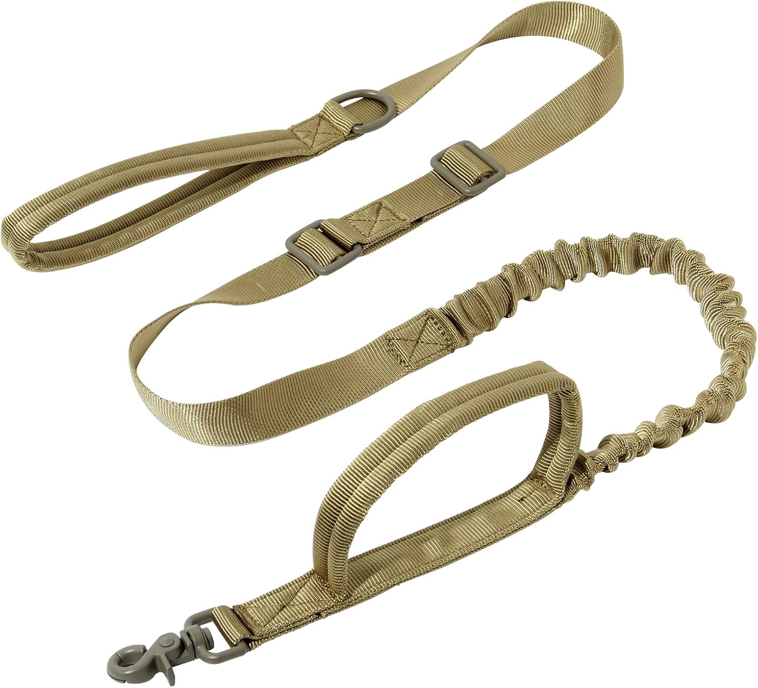 Tactical Bungee Dog Leash Adjustable Military K9 Dog Training Leash for Medium Large Dogs with 2 Handle(Coyote Brown)