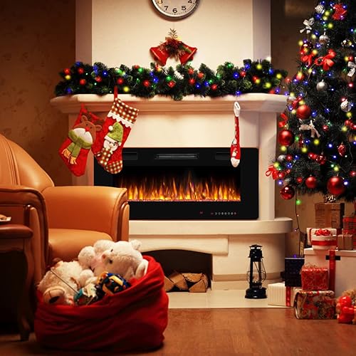 Miniatura 9 de ORALNER Chimenea eléctrica de 42 pulgadas, calentador de chimenea empotrado y montado en la pared con 12 efectos de llama, 5 brillo, control remoto