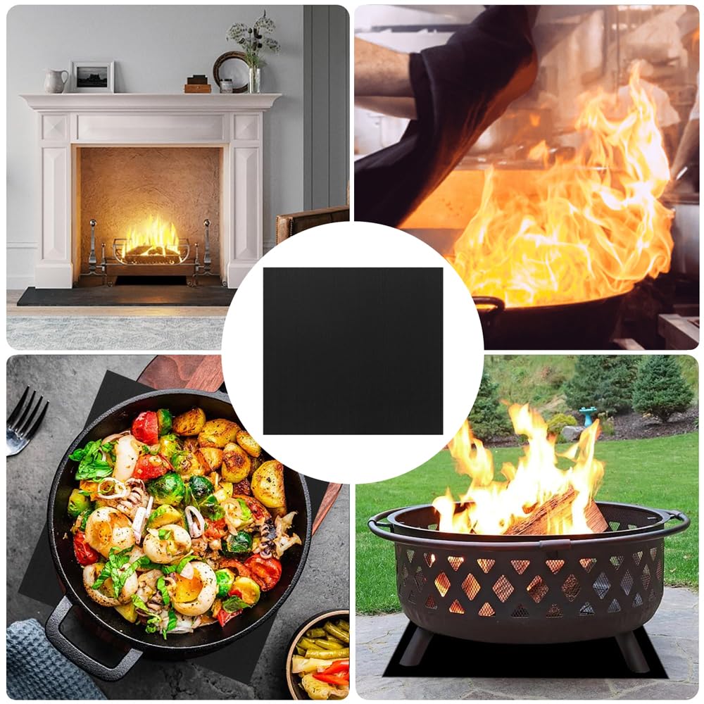 30x30cm Alfombra Chimenea Ignifuga, 6mm Placa Ignífuga, Negro Manta Ignifuga, Manta Ignifuga Soldadura, Resistente Al Calor hasta 1000 °C, Manta No Inflamable para Estufa, Lavavajillas, Soldadores