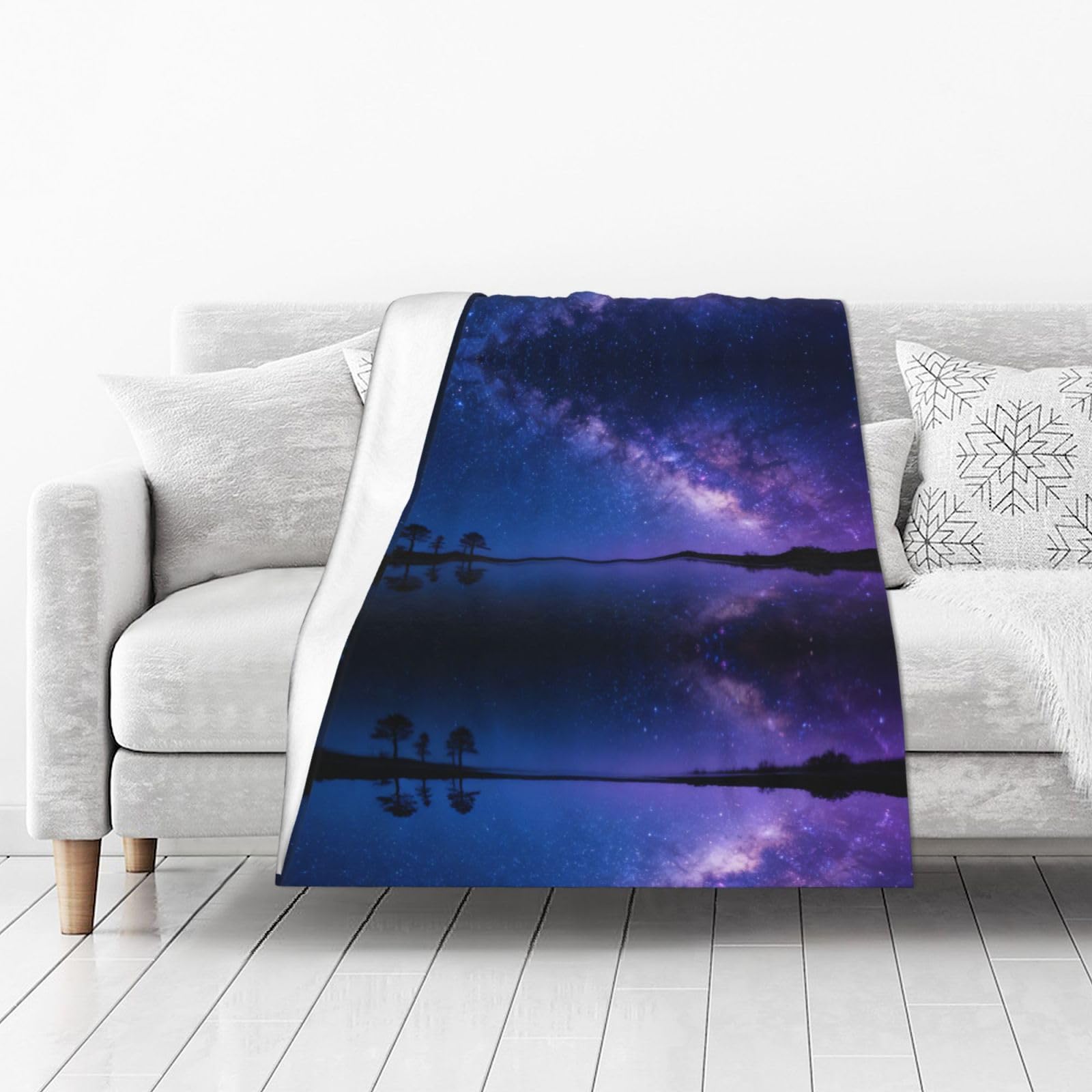 DUYIOKH Milky Way Over Lake Print Thick Throw Blanket, Blanket for Couch Bed Warm Travel Blanket for Camping Movie Night
