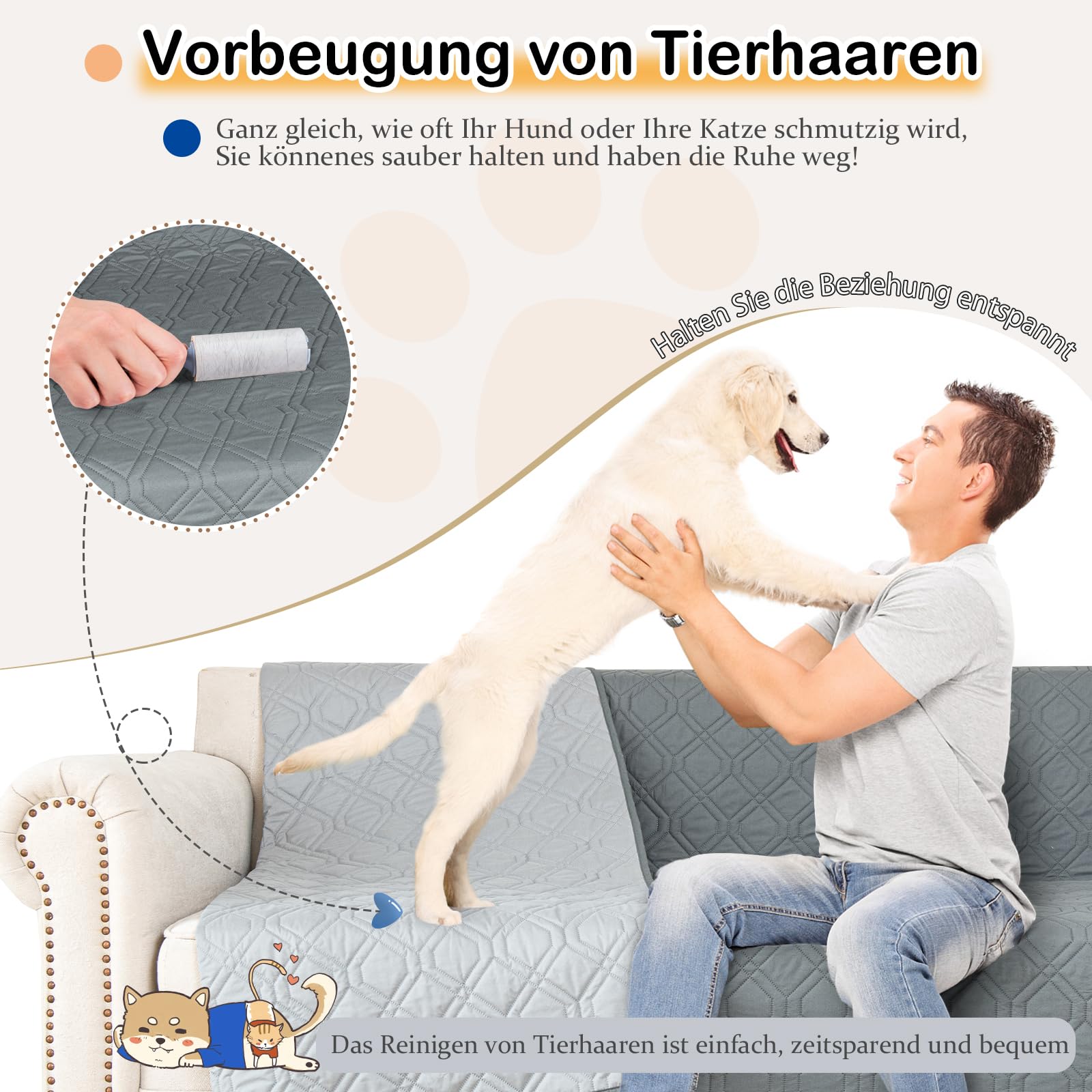 100% wasserdichte Hundedecke-Beidseitig verfügbar und weich Hundematte für großeund kleine Hunde,Schutz für Sofa & Bett& Auto - in der Waschmaschine waschbar (Grau, 137 * 208CM)