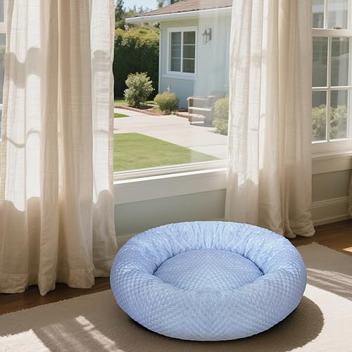 Miniatura 7 de Cama pequeña en forma de dona para perros, refrescante y calmante para gatos y cachorros, cama redonda de tela de hielo antiansiedad para mascotas,