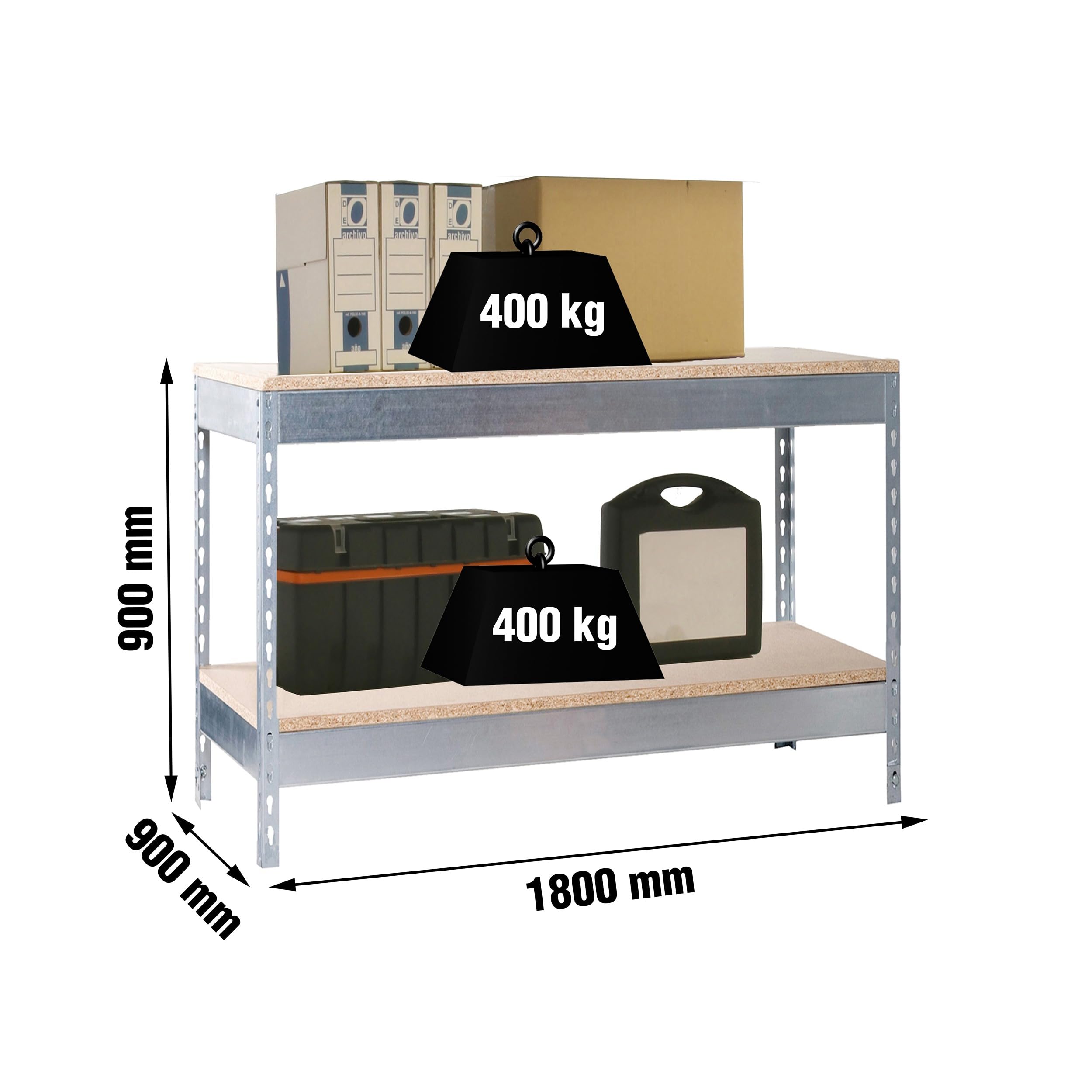 Simon Rack Banco de Trabajo Taller 1800x900 mm - BT Basic | Capacidad Carga 400 kg, Montaje sistema clic, Pintura anticorrosión, Galva