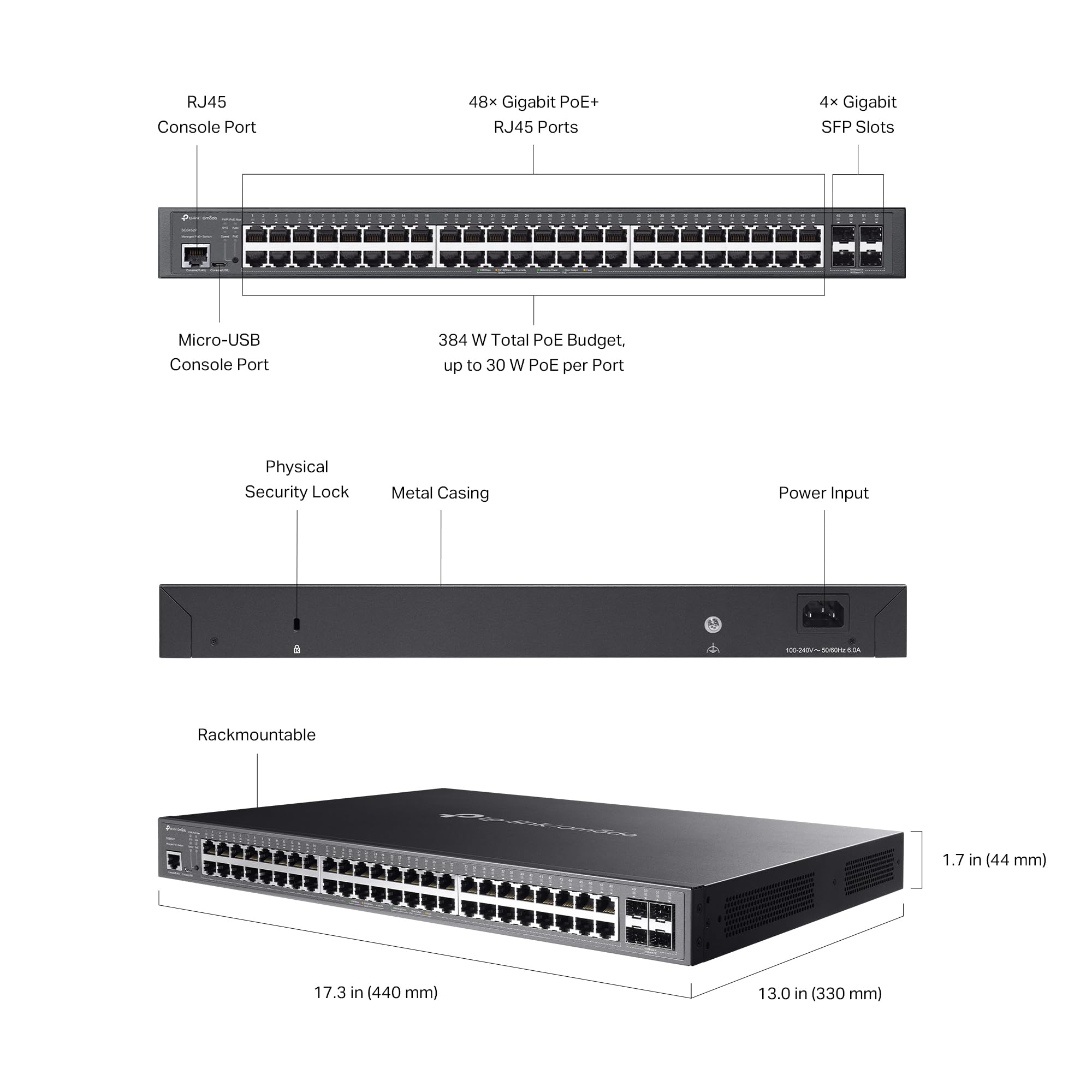 TONOMO 48 Port Gigabit L2+ Managed PoE Switch | 48 PoE+ Port @ 384W 4 x SFP Slots | PoE Auto Recovery | Omada SDN Integrated | IPv6 | Static Routing | Limited Lifetime Protection”