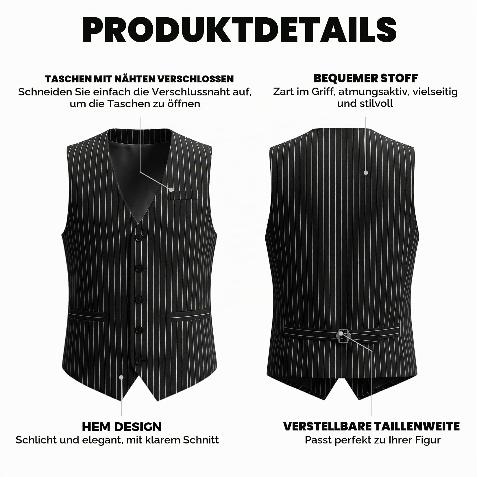 20er Jahre Kostüm Herren Damen, Mafia Karneval Set mit Weste Hosenträger Hut Krücke Faltbare Krücke, Anzug für 1920S Gangster Halloween Mottoparty