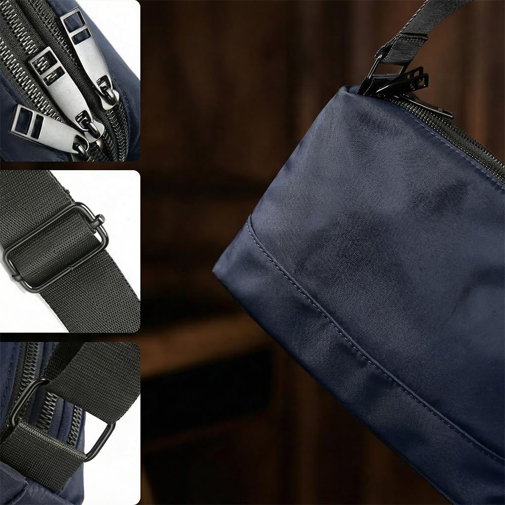 Sacoche Homme Bandouliere & Sac Bandoulière Femme – Sac Bandoulière Homme Compact Nylon Multi-Poches, Sacoche Pratique avec Sangle Réglable pour Voyage, Travail et Quotidien (Bleu) - 5