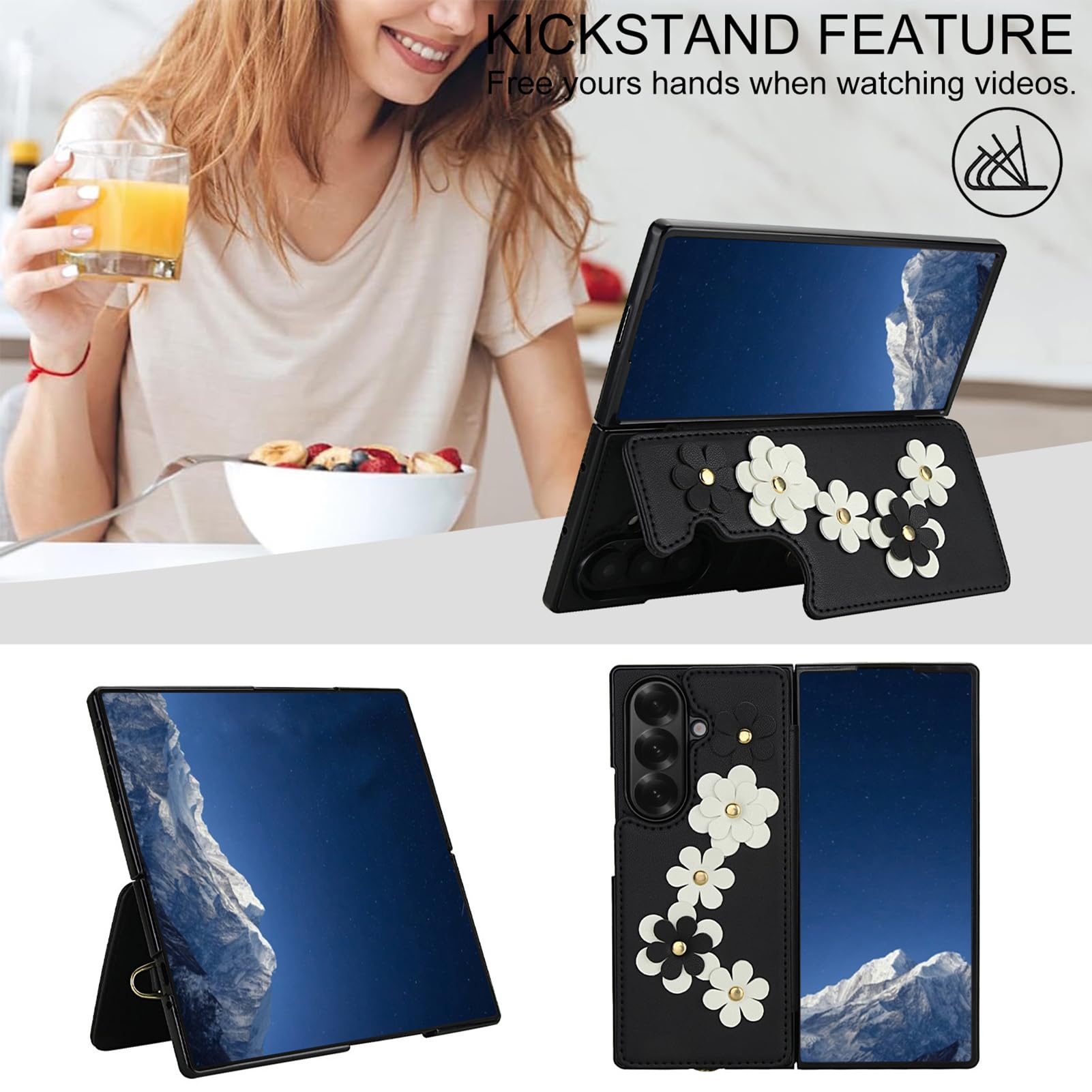 Pelle Cover per Samsung Galaxy Z Fold 8 Ultra, Motivo Floreale 3D