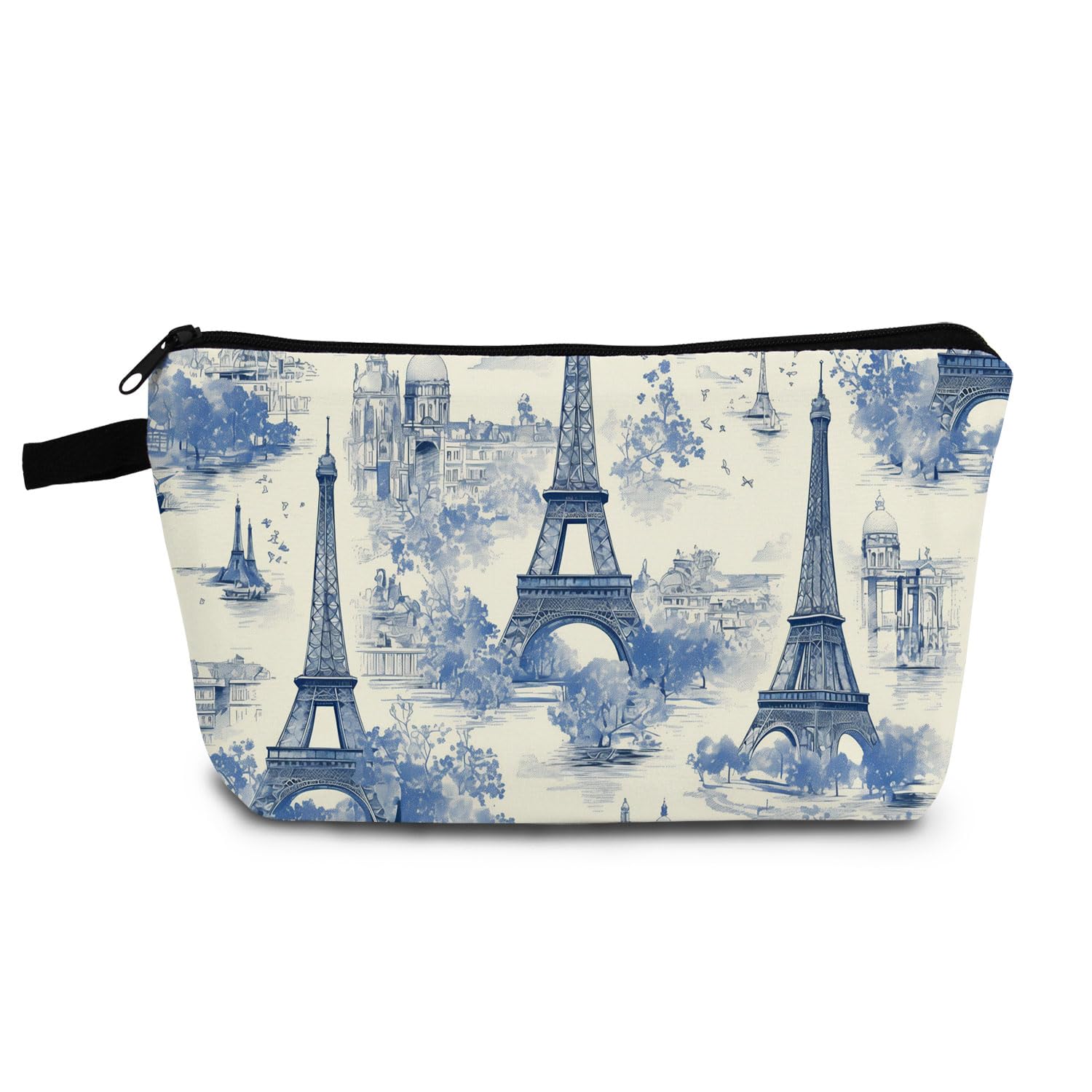 Eiffel Tower Makeup Bag - Cute Small Vintage Organizer Bag with Zipper - Paris Eiffel Tower Print Cosmetic Bag - Birthday Gifts for Women & Friends