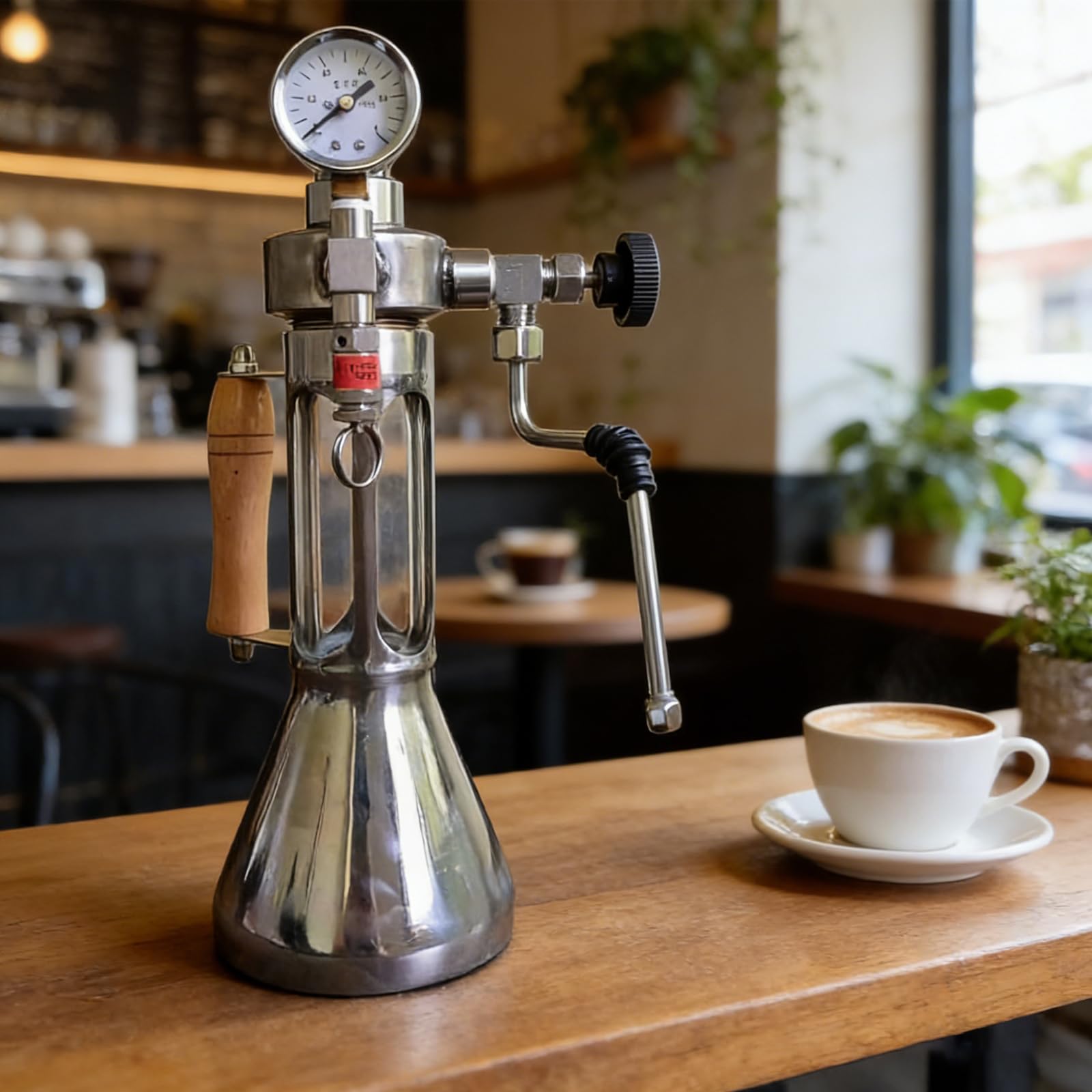 Montalatte e vaporizzatore per cappuccino e latte macchiato, 350 ml, pressione 9 bar, con valvola di sfiato e manometro, ideale per latticini e latte vegetale