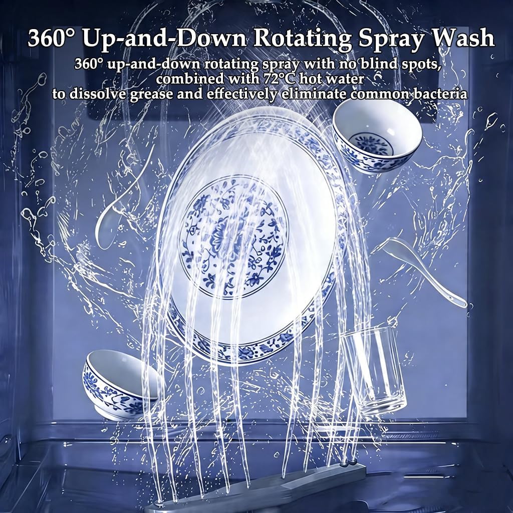 Countertop Dishwasher,Compact Dishwasher,4 Wash Cycles and 4 Place Setting, Portable Dishwasher，Dried At 72°c and Stored in A Fresh-air Environment for 72 Hours,Two Water Supply Modes