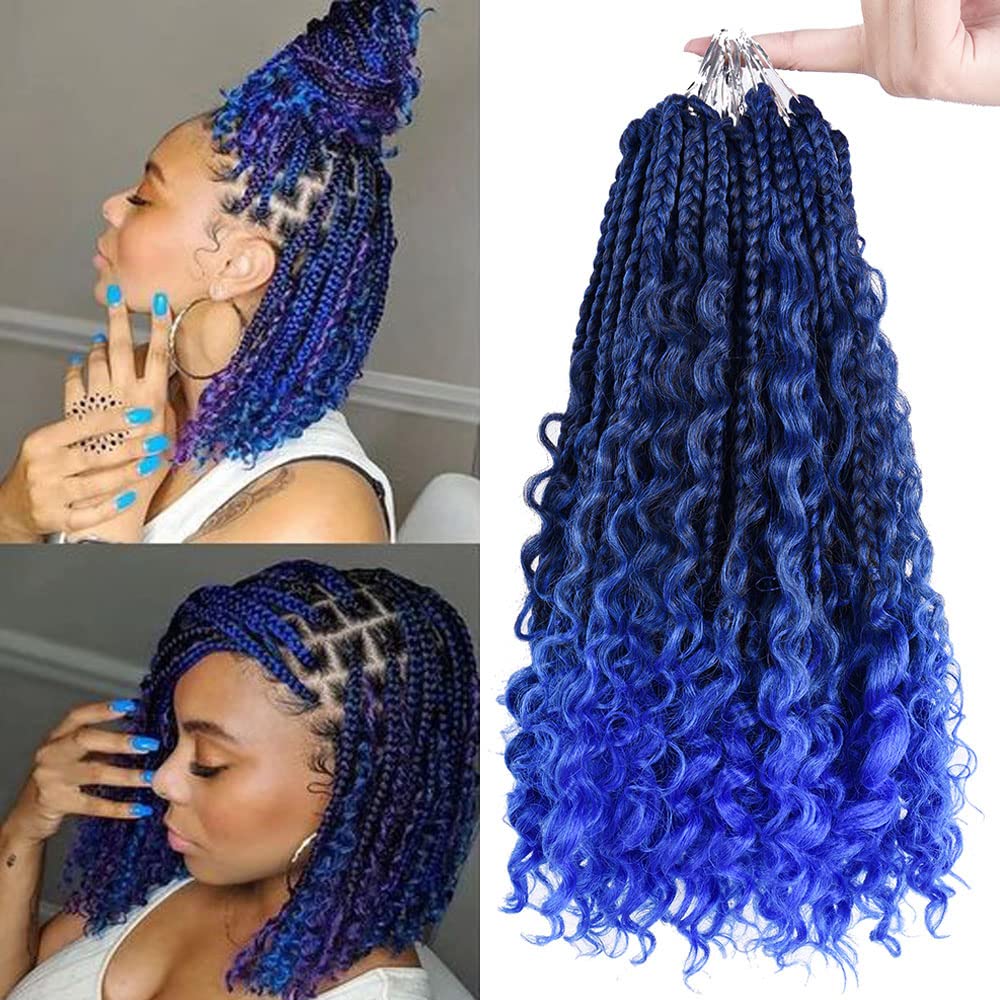 Amazon.com : 12 inch Boho Goddess Box Braids and Ends with Bohemian Curly  Crochet Hair for Black Women Prelooped 9 Packs Synthetic Crochet Braiding  Hair Extensions(T1B/Blue#, 12 Inch (Pack of 9)) :